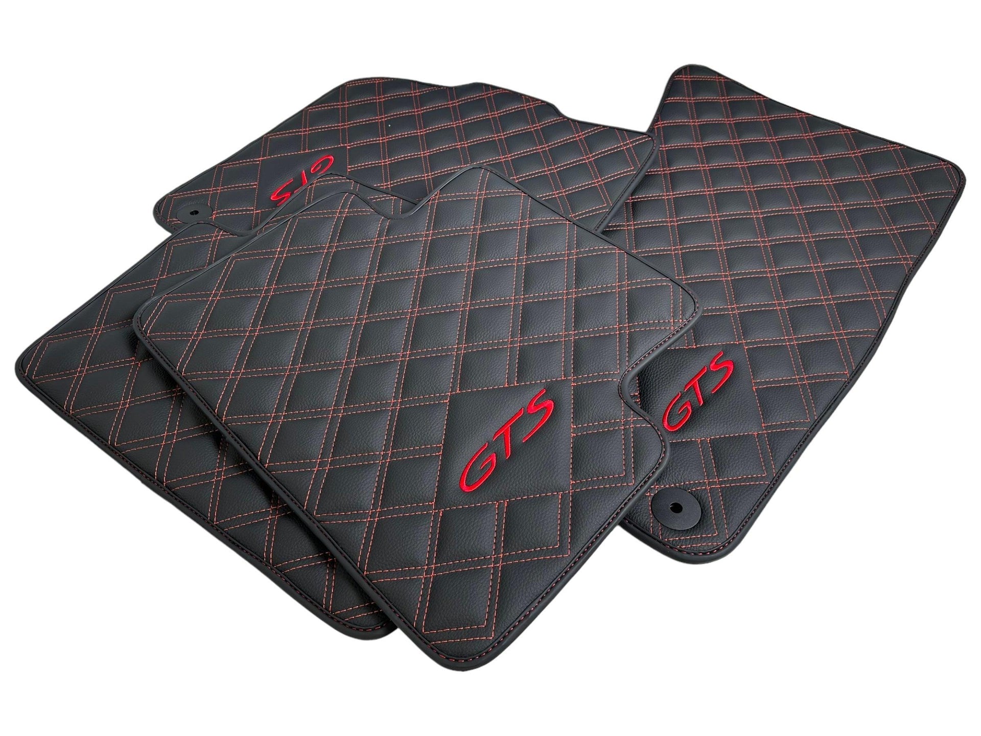 Leather Floor Mats for Porsche Cayenne GTS (2010-2018) Red Sewing - AutoWin