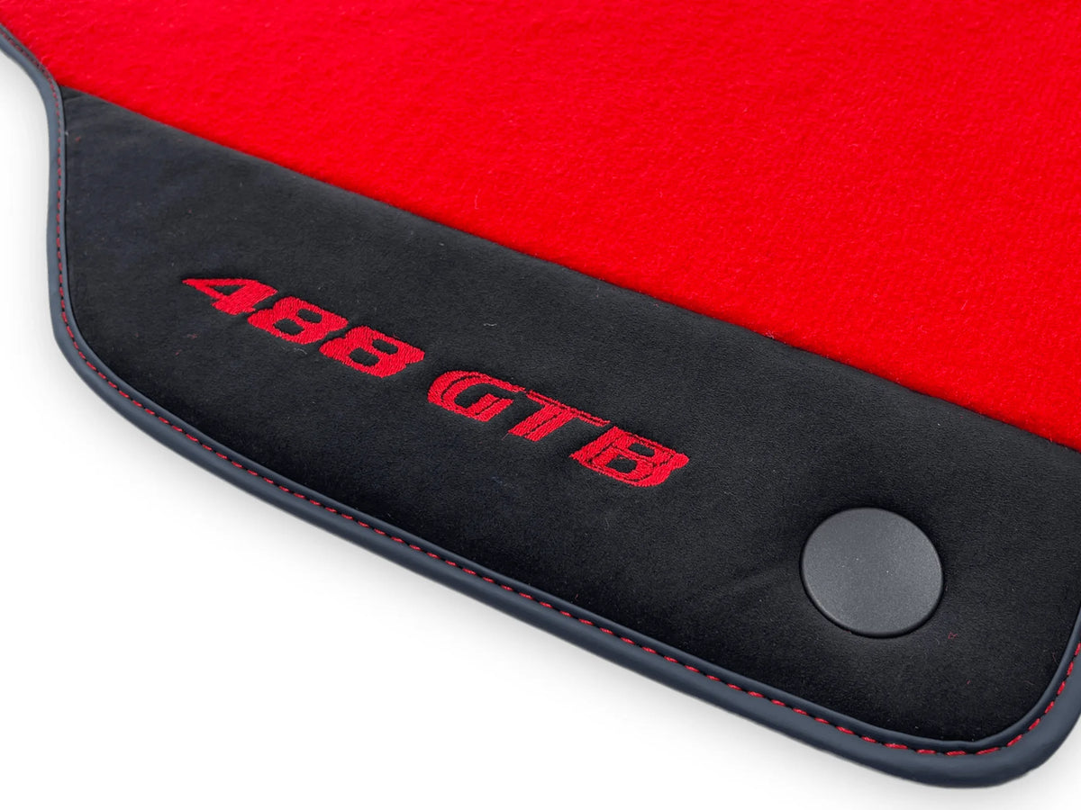 Red Floor Mats For Ferrari 488 GTB 2015-2022 Carpets With Alcantara Leather - AutoWin