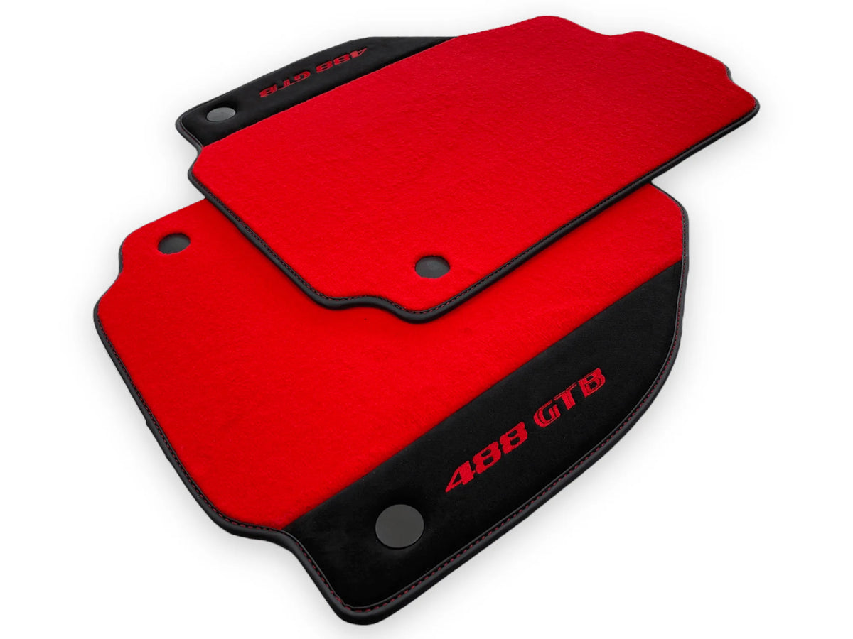 Red Floor Mats For Ferrari 488 GTB 2015-2022 Carpets With Alcantara Leather - AutoWin