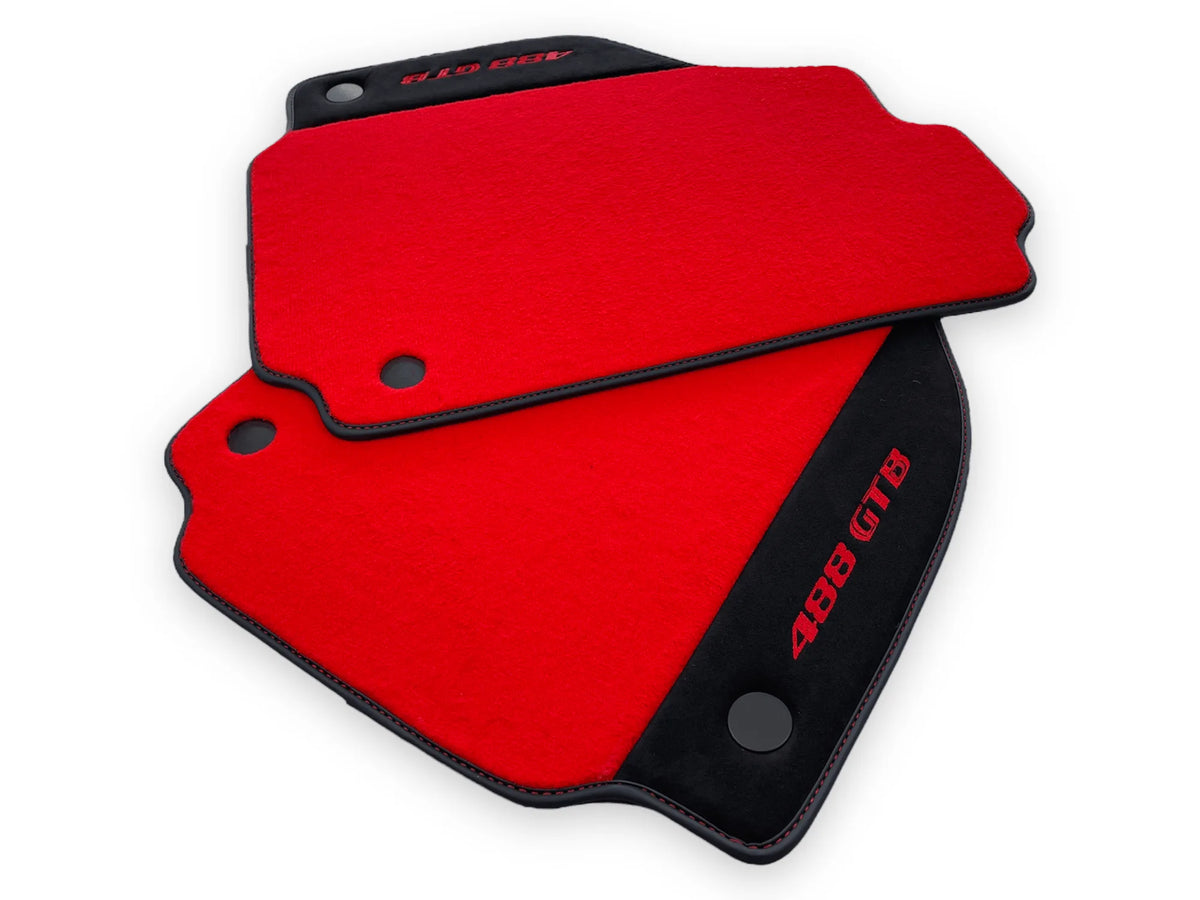 Red Floor Mats For Ferrari 488 GTB 2015-2022 Carpets With Alcantara Leather - AutoWin