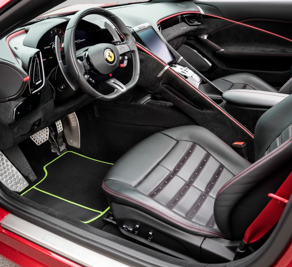 Black Floor Mats for Ferrari Roma (2021-2024) with Leather - AutoWin