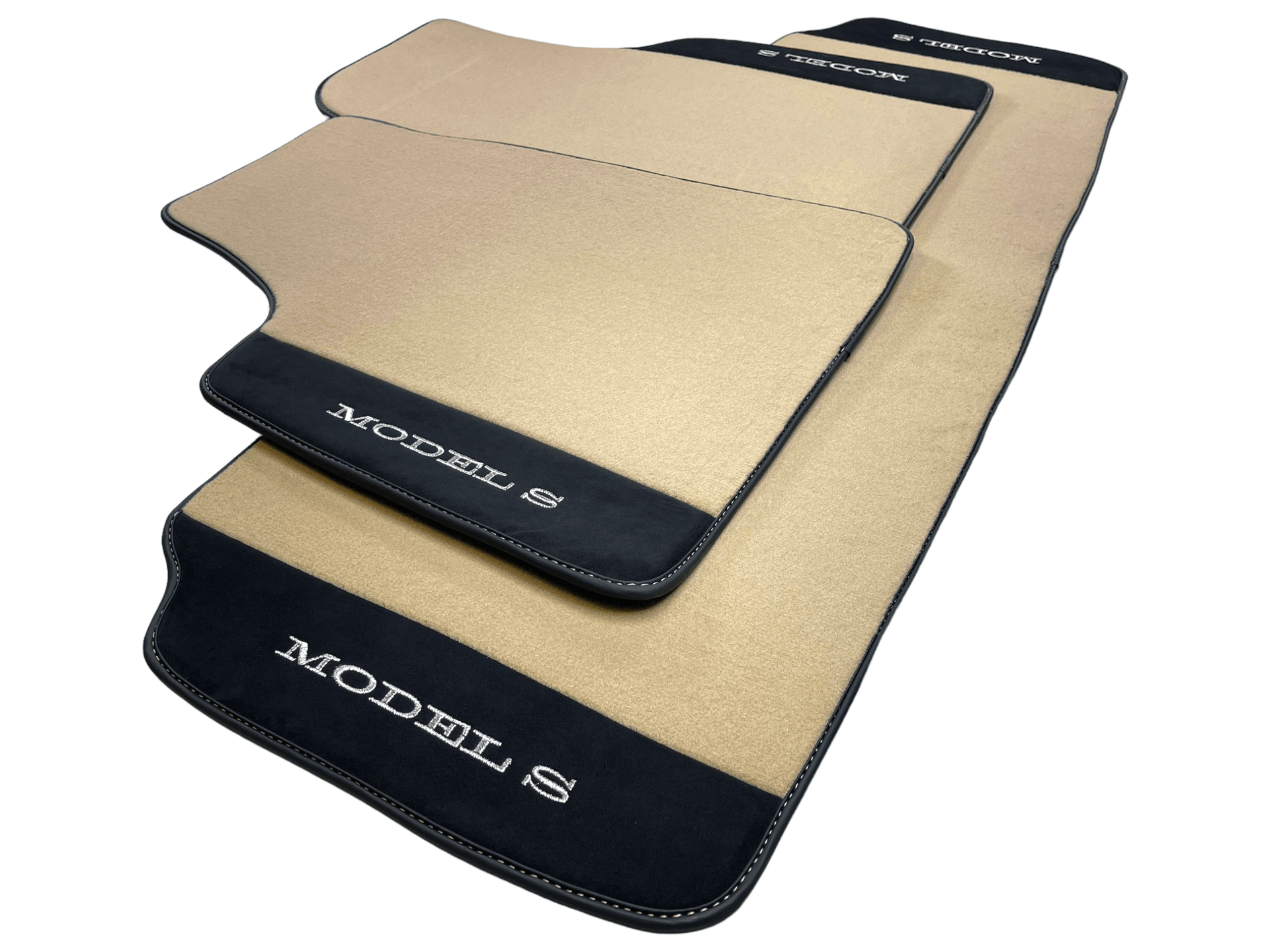 Beige Floor Mats For Tesla Model S With Alcantara Leather - AutoWin