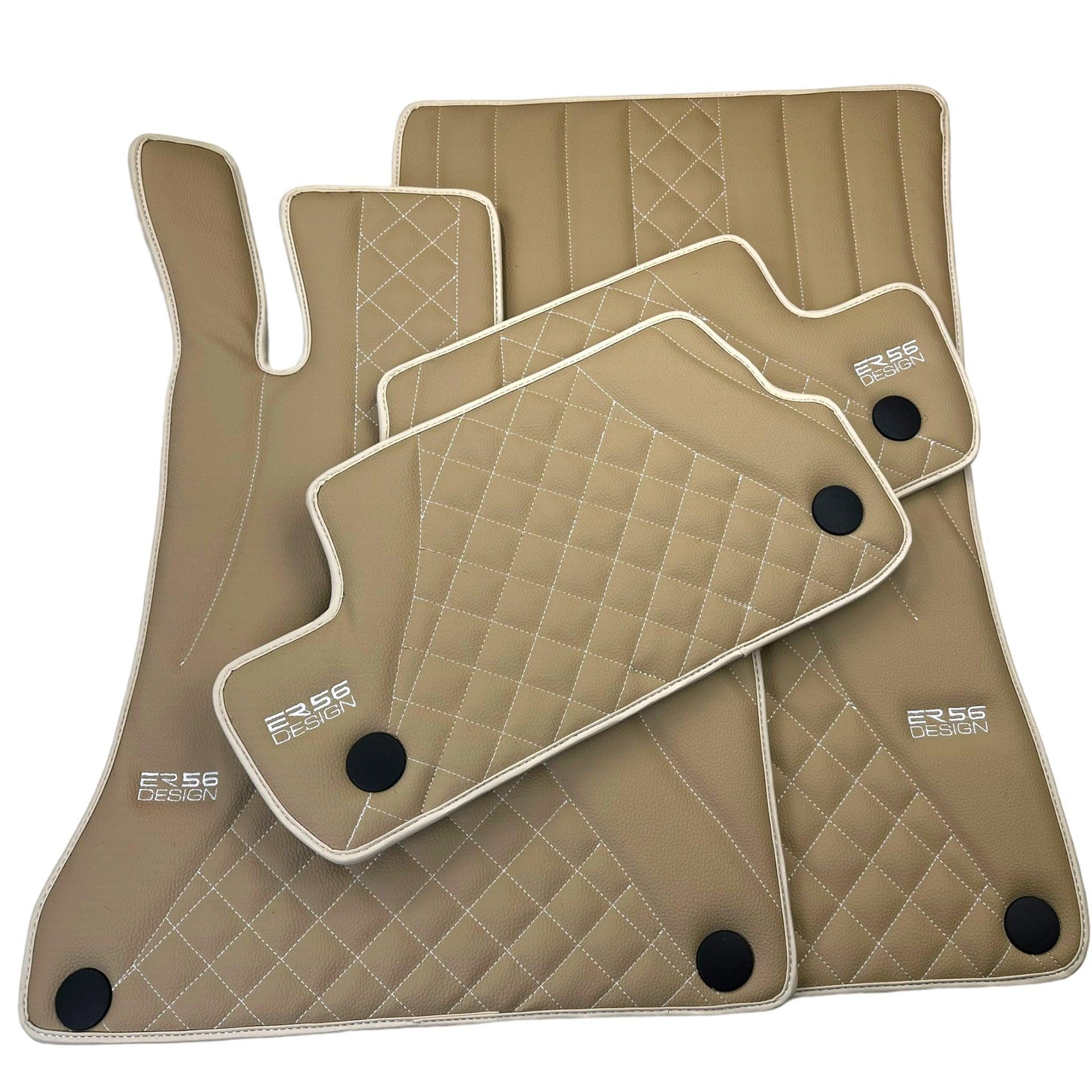 Beige Leather Floor Mats For Mercedes Benz S-Class W126 (1979-1991) | ER56 Design - AutoWin