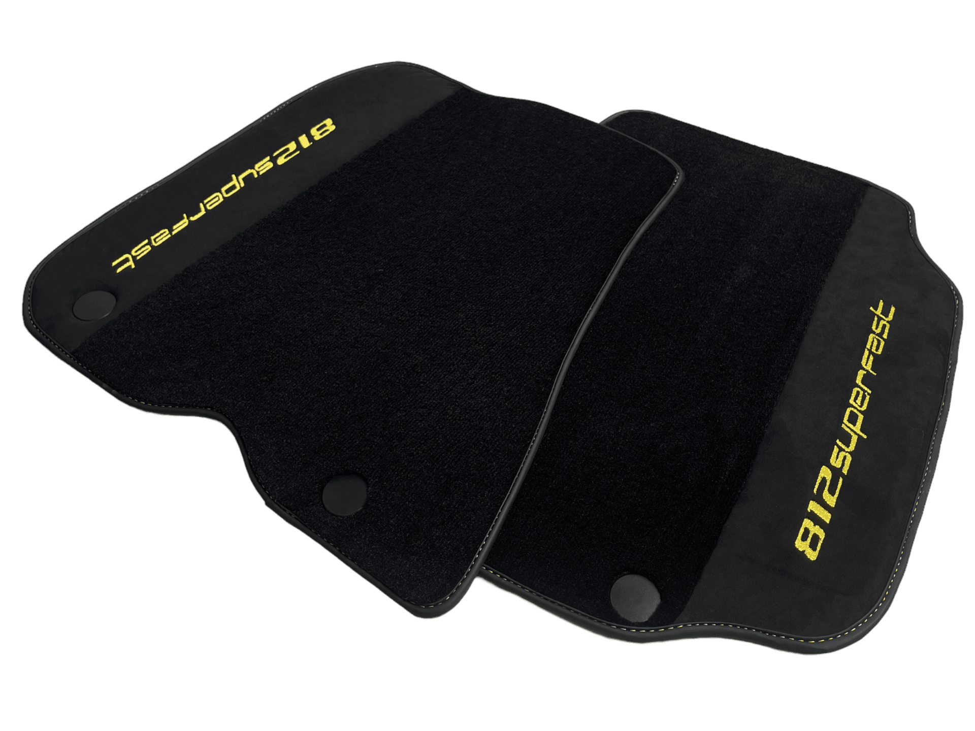 Black Floor Mats For Ferrari 812 Superfast With Alcantara Leather Yellow Edition - AutoWin