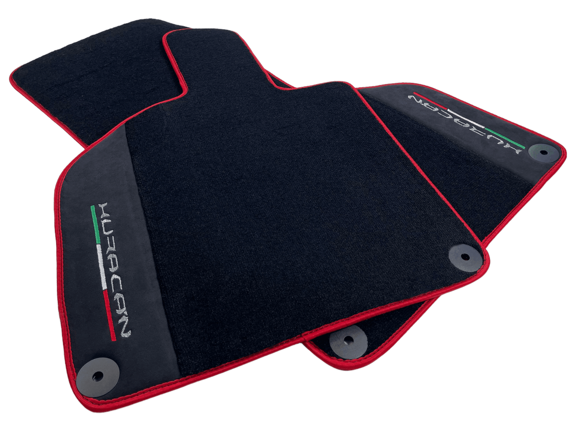 Black Floor Mats for Lamborghini Huracan with Alcantara Leather And Red Trim - AutoWin