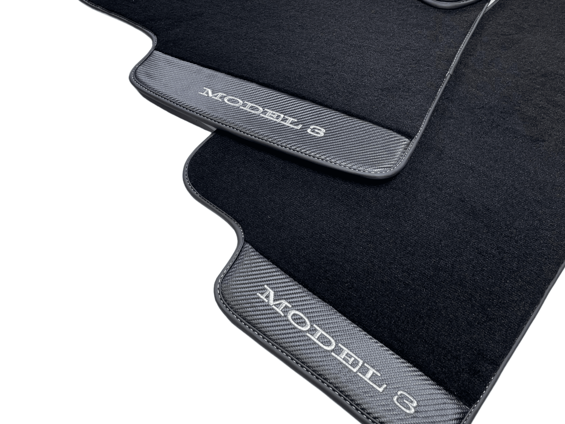 Black Floor Mats For Tesla Model 3 With Carbon Fiber Leather - AutoWin