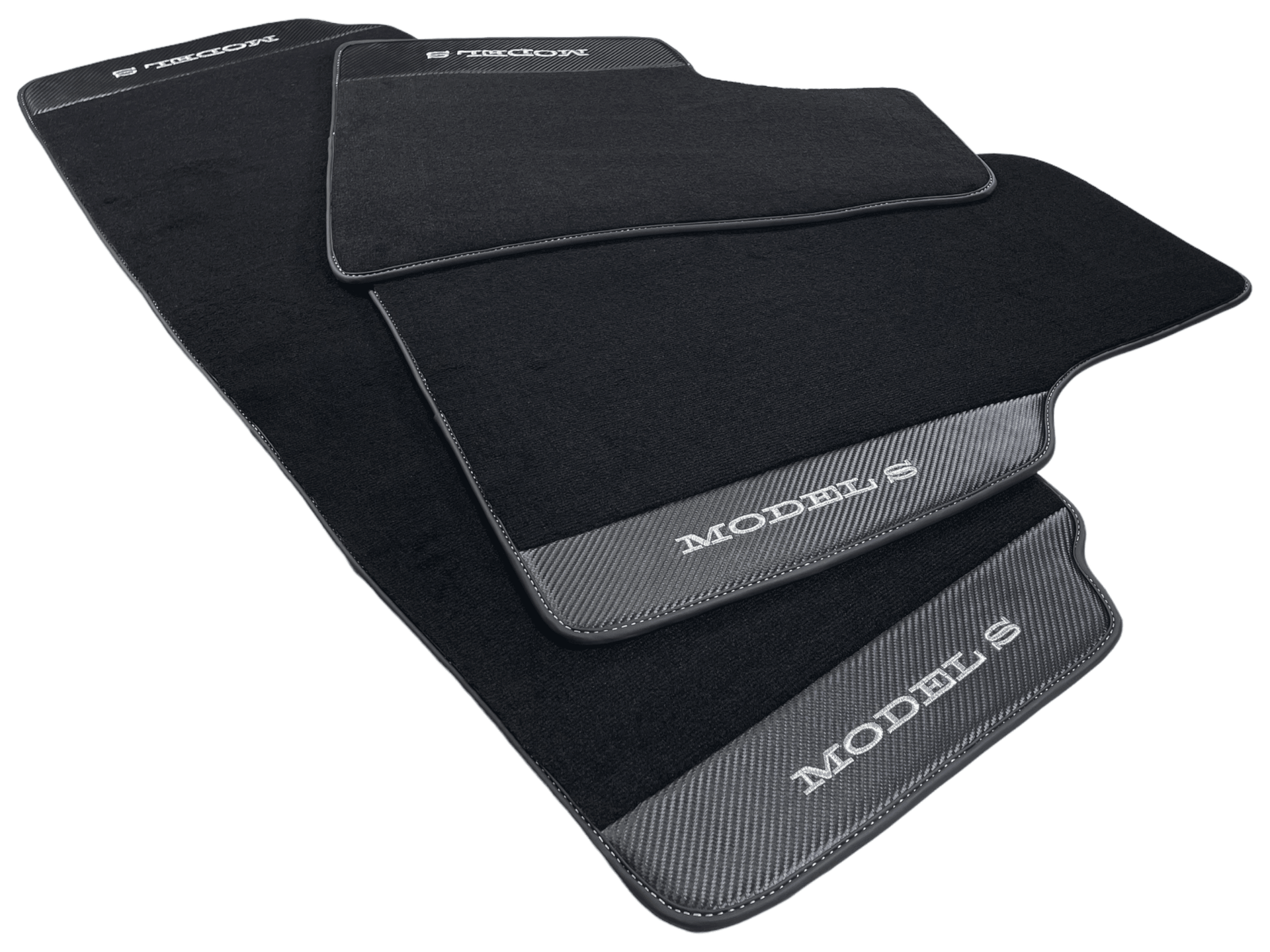 Black Floor Mats For Tesla Model S With Carbon Fiber Leather - AutoWin