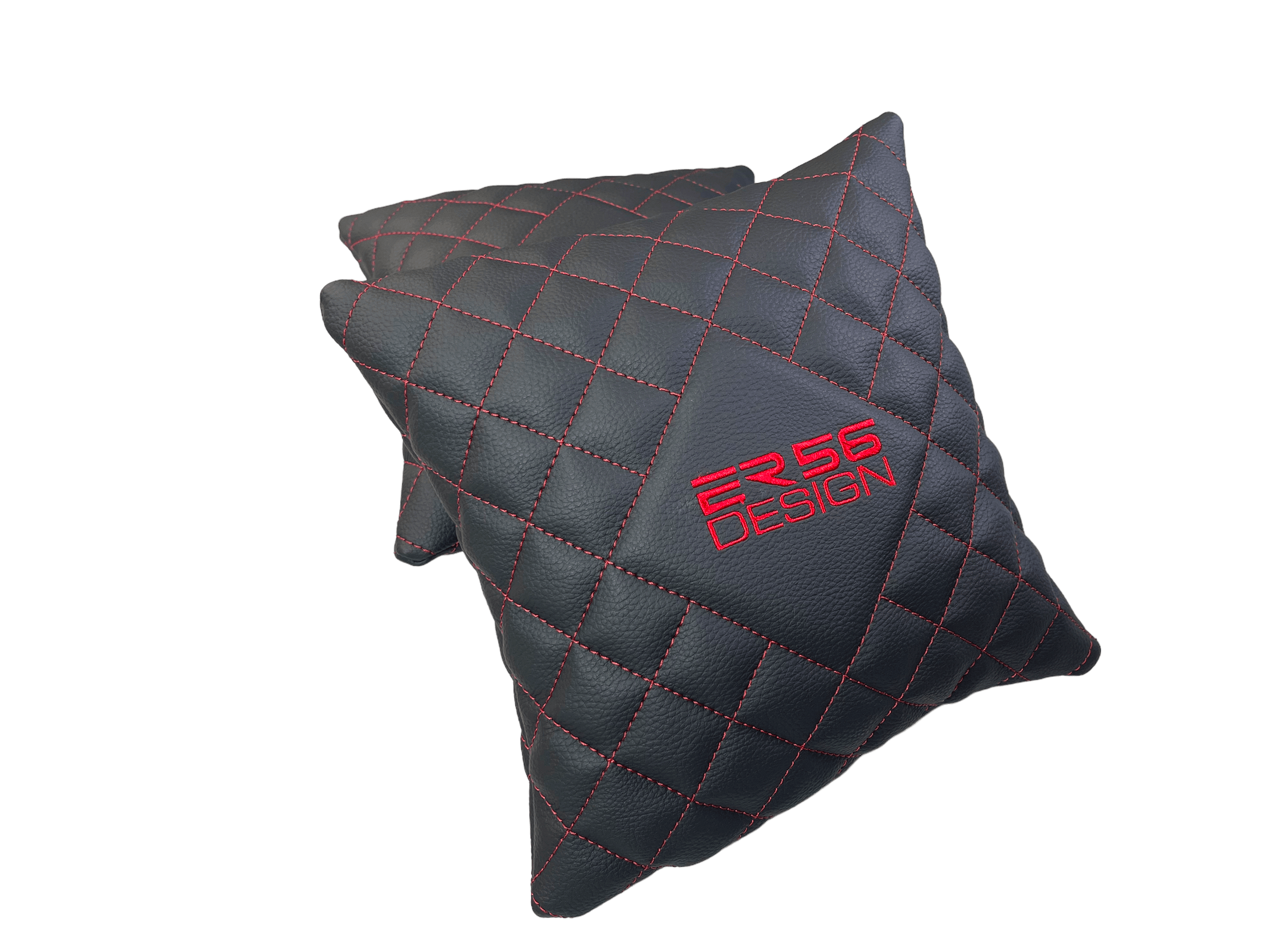 Black Leather Pillows ER56 Design Set of 2 Red Sewing - AutoWin