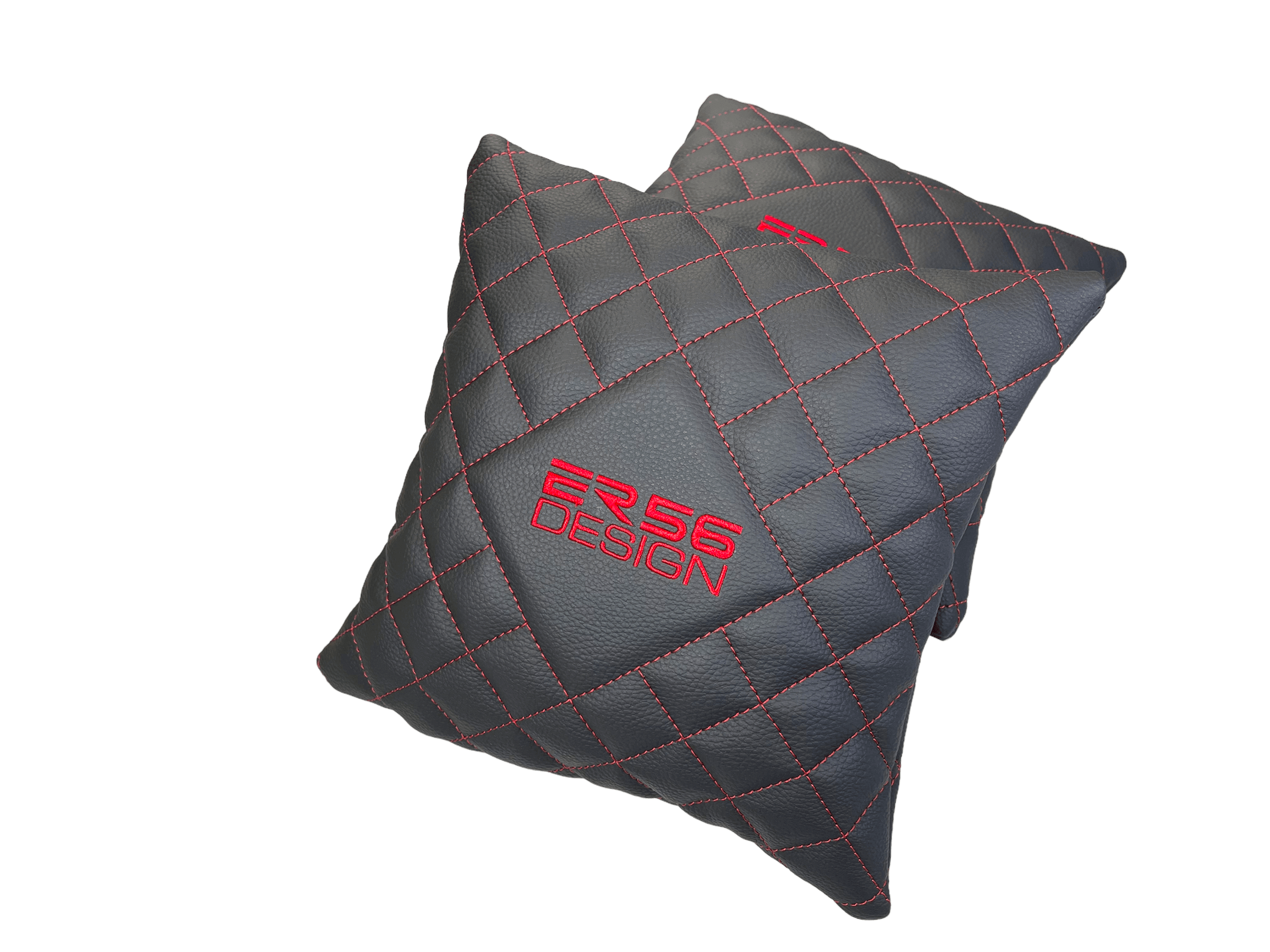 Black Leather Pillows ER56 Design Set of 2 Red Sewing - AutoWin