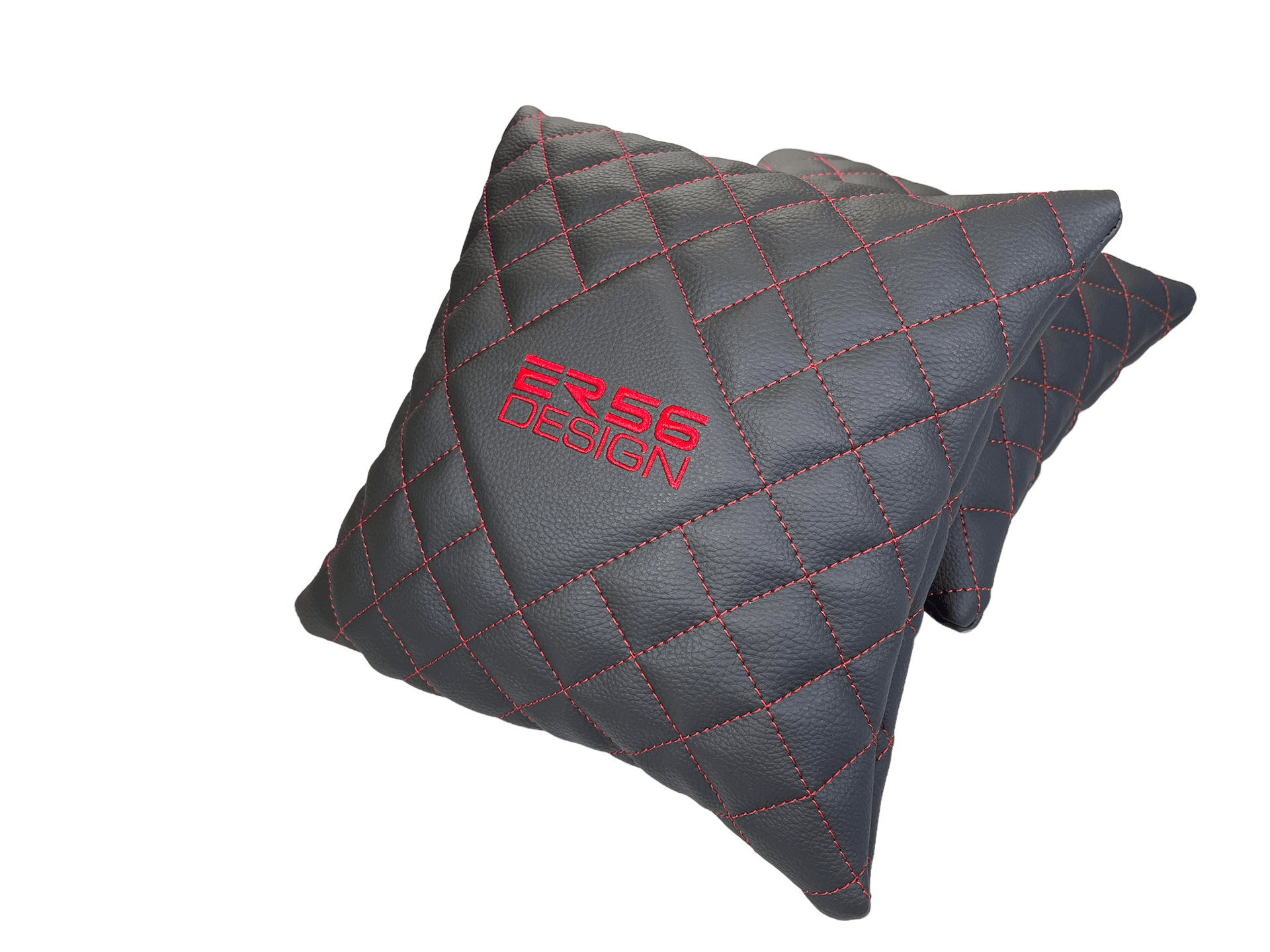 Black Leather Pillows ER56 Design Set of 2 Red Sewing - AutoWin