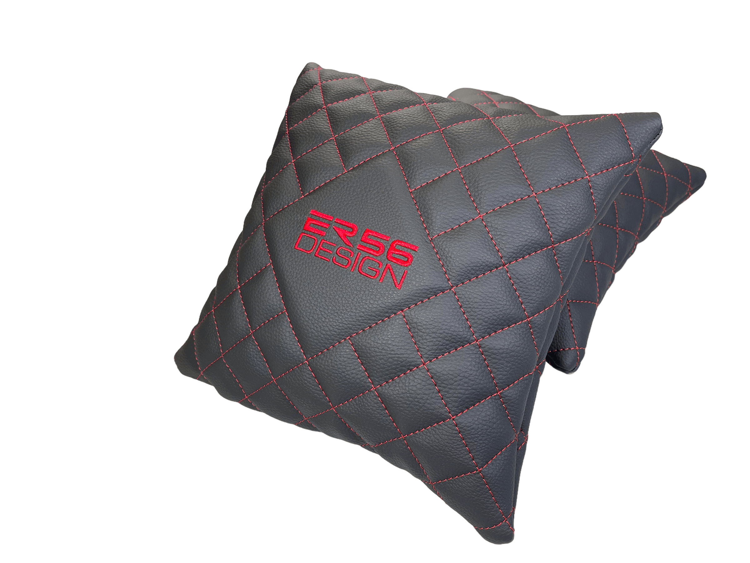 Black Leather Pillows ER56 Design Set of 2 Red Sewing - AutoWin