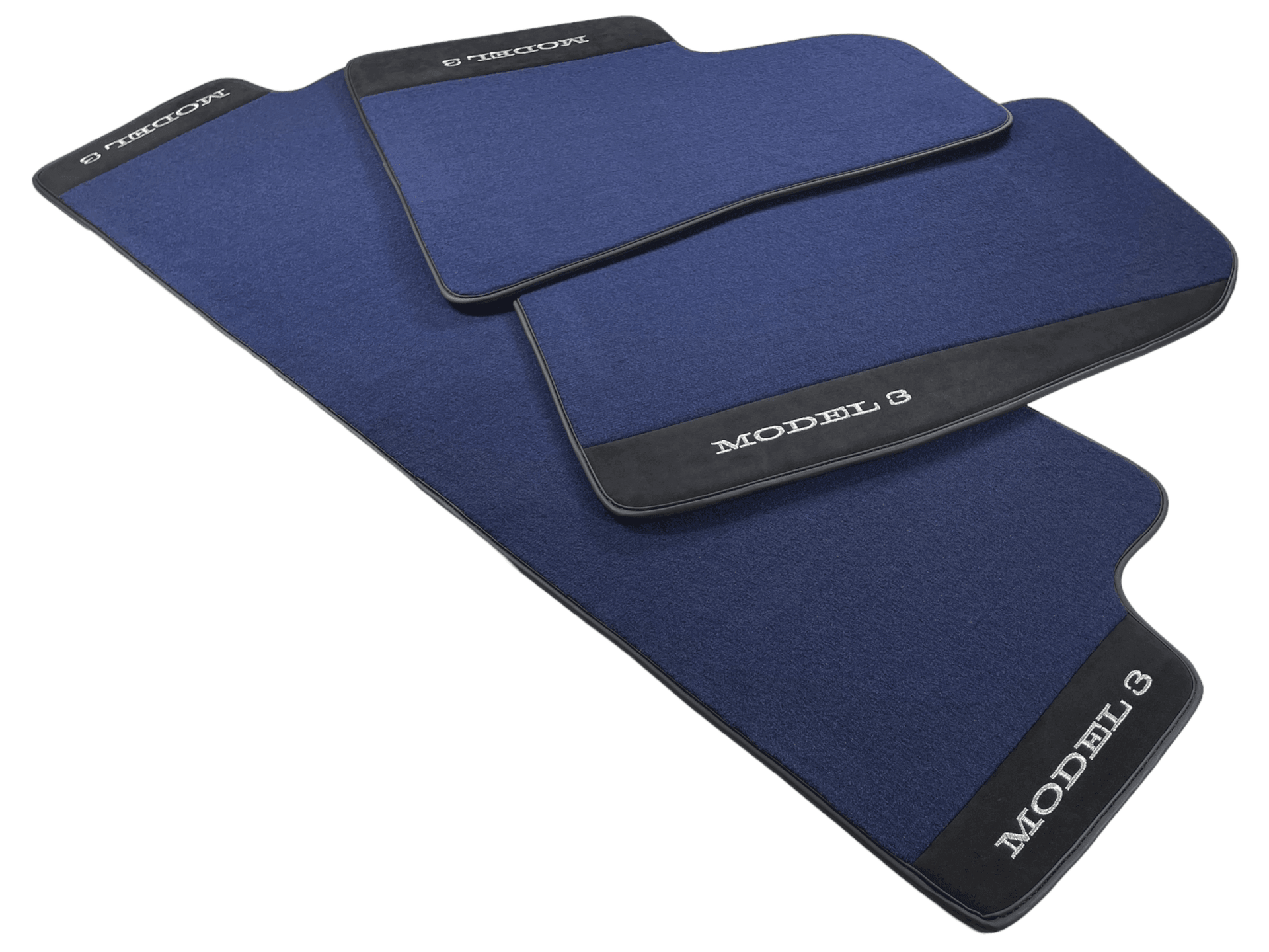 Dark Blue Floor Mats For Tesla Model 3 With Alcantara Leather - AutoWin