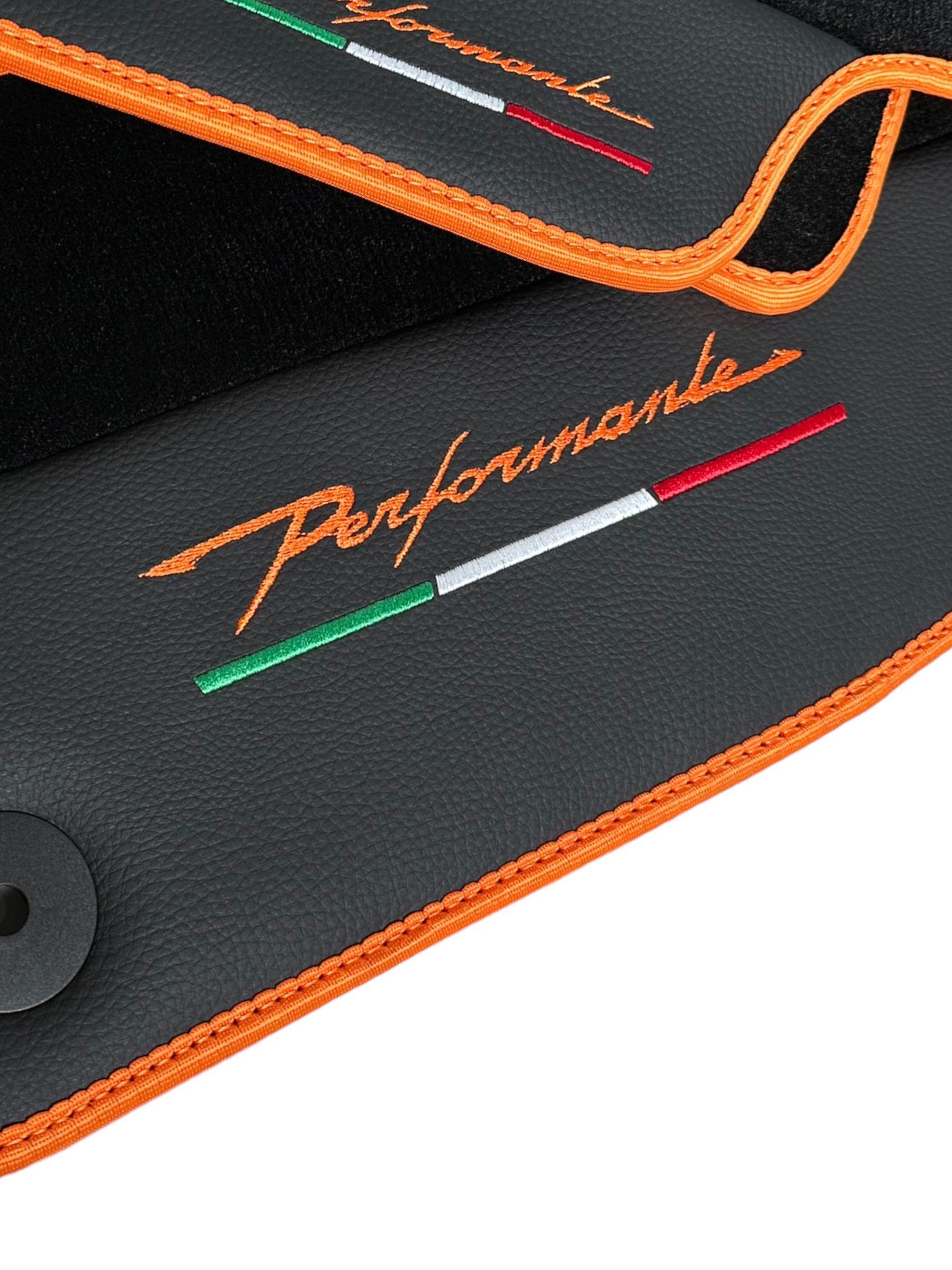Floor Mats For Lamborghini Urus Performante Leather And Orange Trim - AutoWin