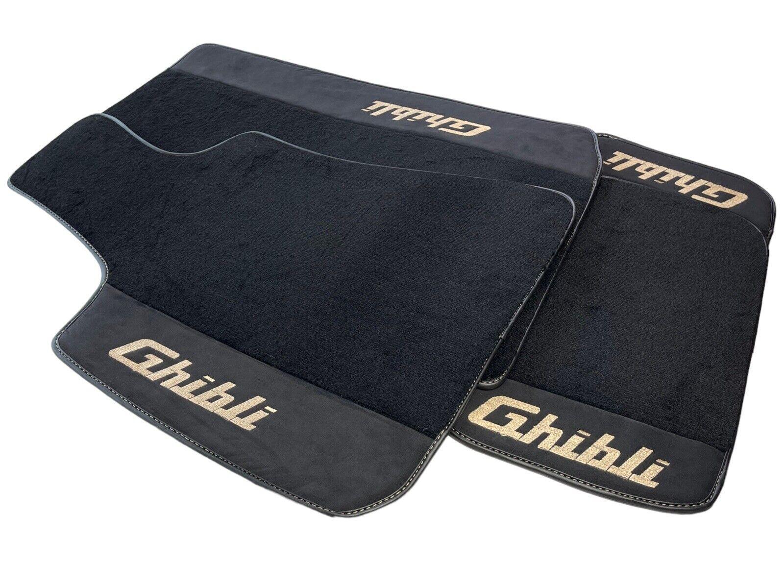 Floor Mats For Maserati Ghibli 2013-2022 Black With Alcantara Leather - AutoWin