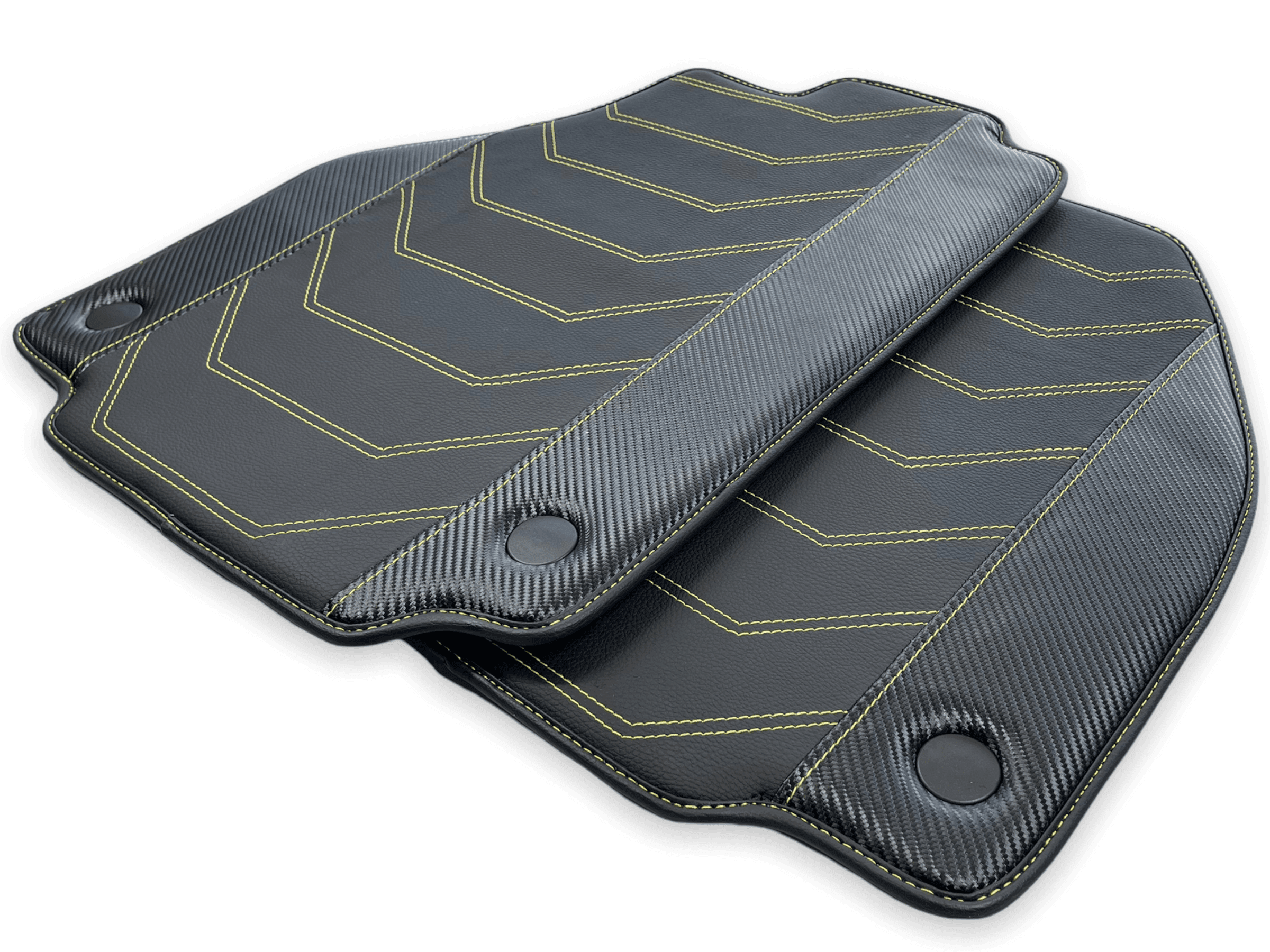 Leather Floor Mats For Ferrari 488 Spider 2016-2022 Yellow Sewing - AutoWin