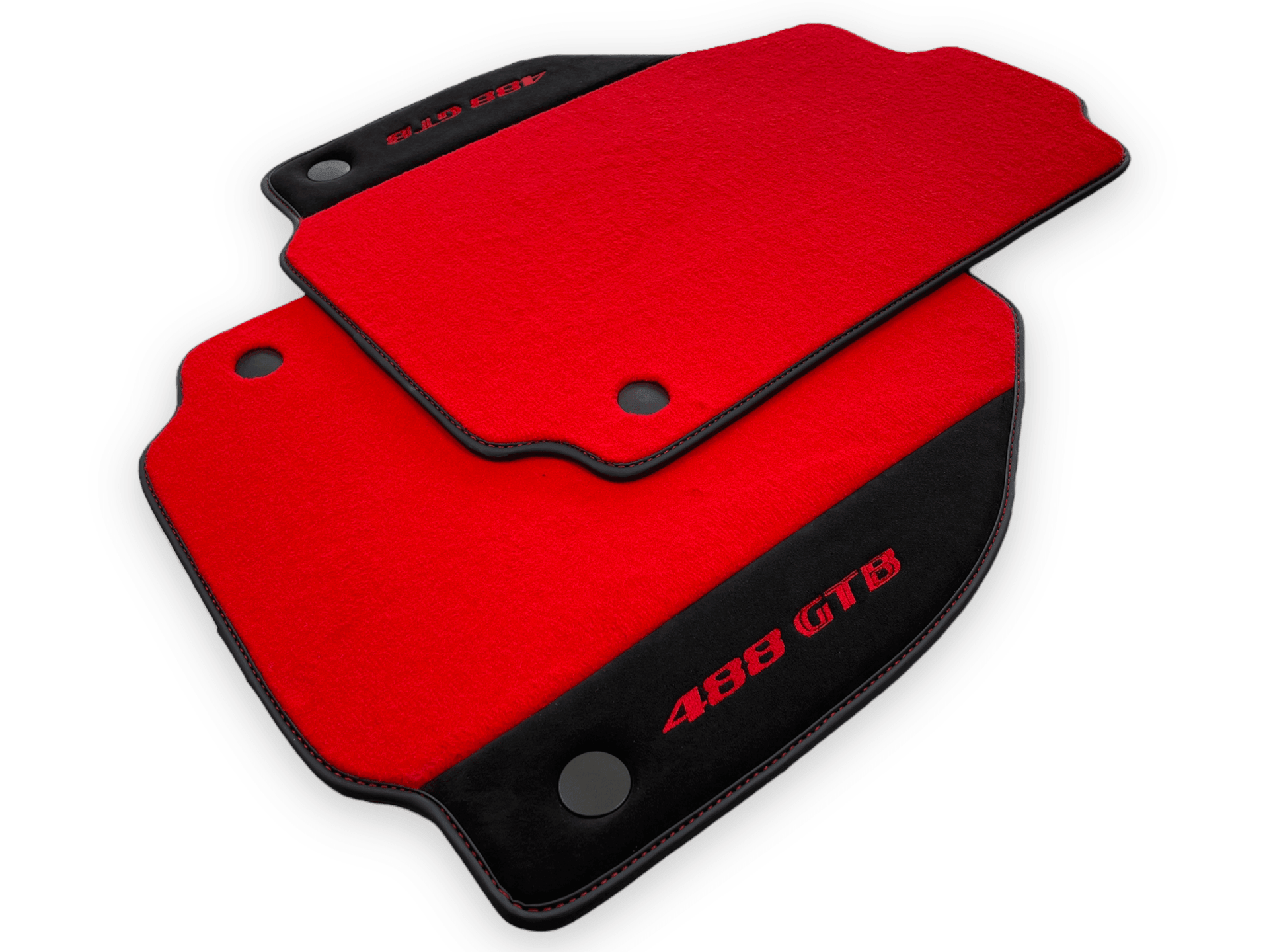 Red Floor Mats For Ferrari 488 GTB 2015-2022 Carpets With Alcantara Leather - AutoWin