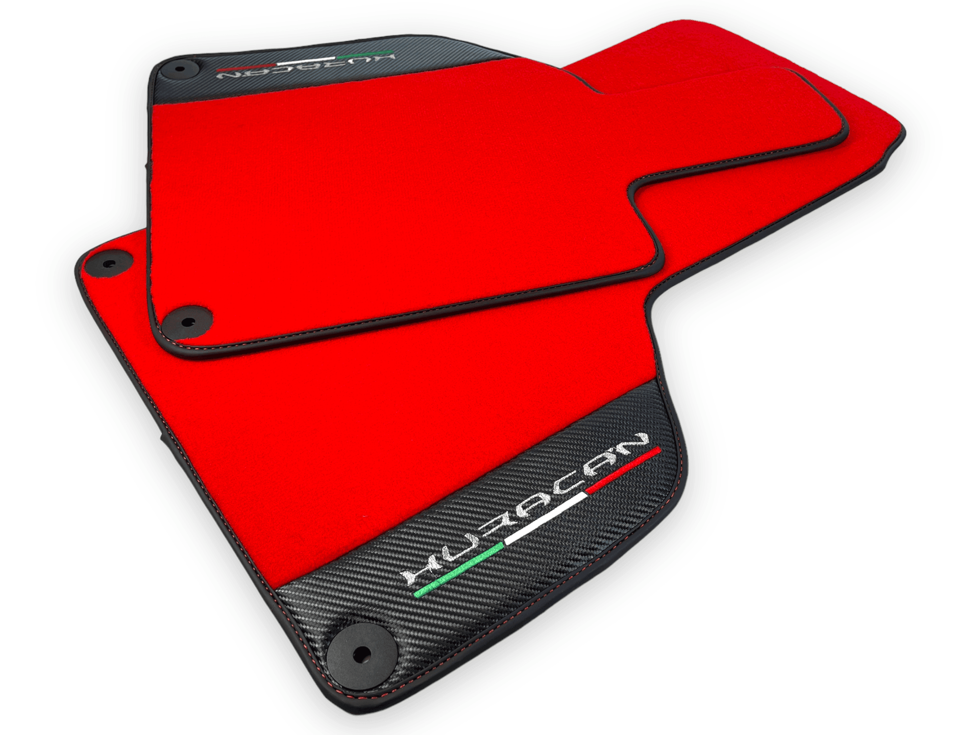 Red Floor Mats for Lamborghini Huracan With Carbon Fiber Leather - AutoWin