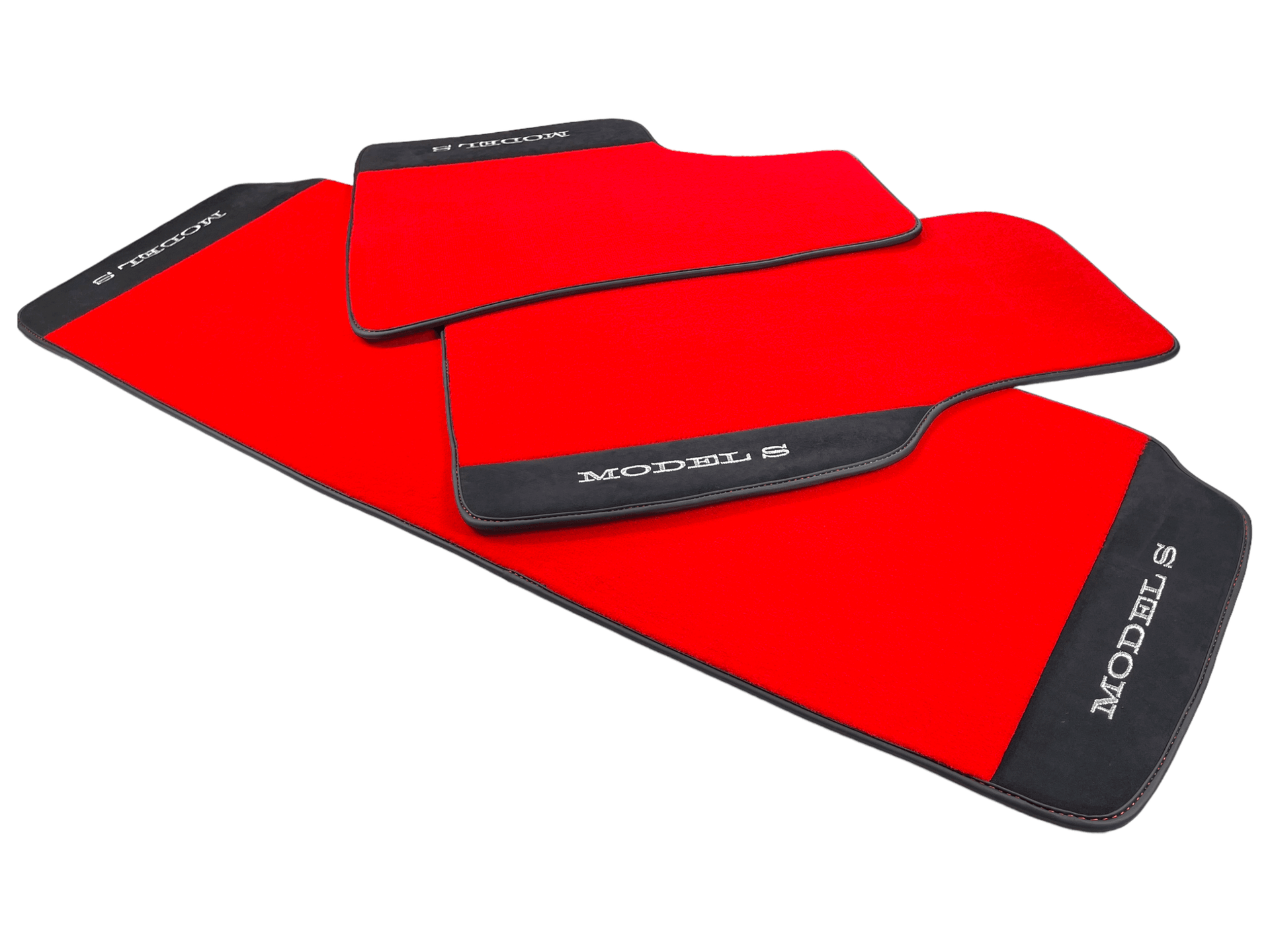 Red Floor Mats For Tesla Model S With Alcantara Leather - AutoWin