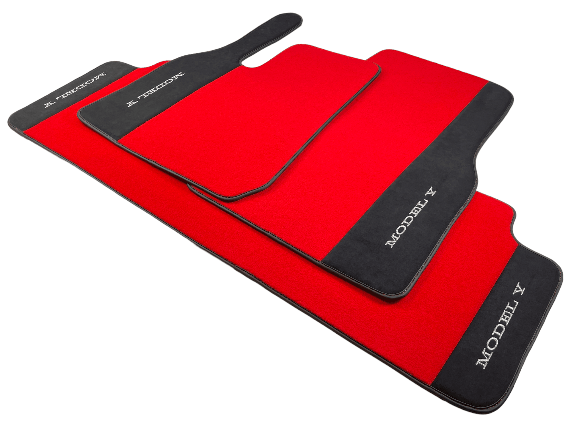 Red Floor Mats For Tesla Model Y With Alcantara Leather - AutoWin