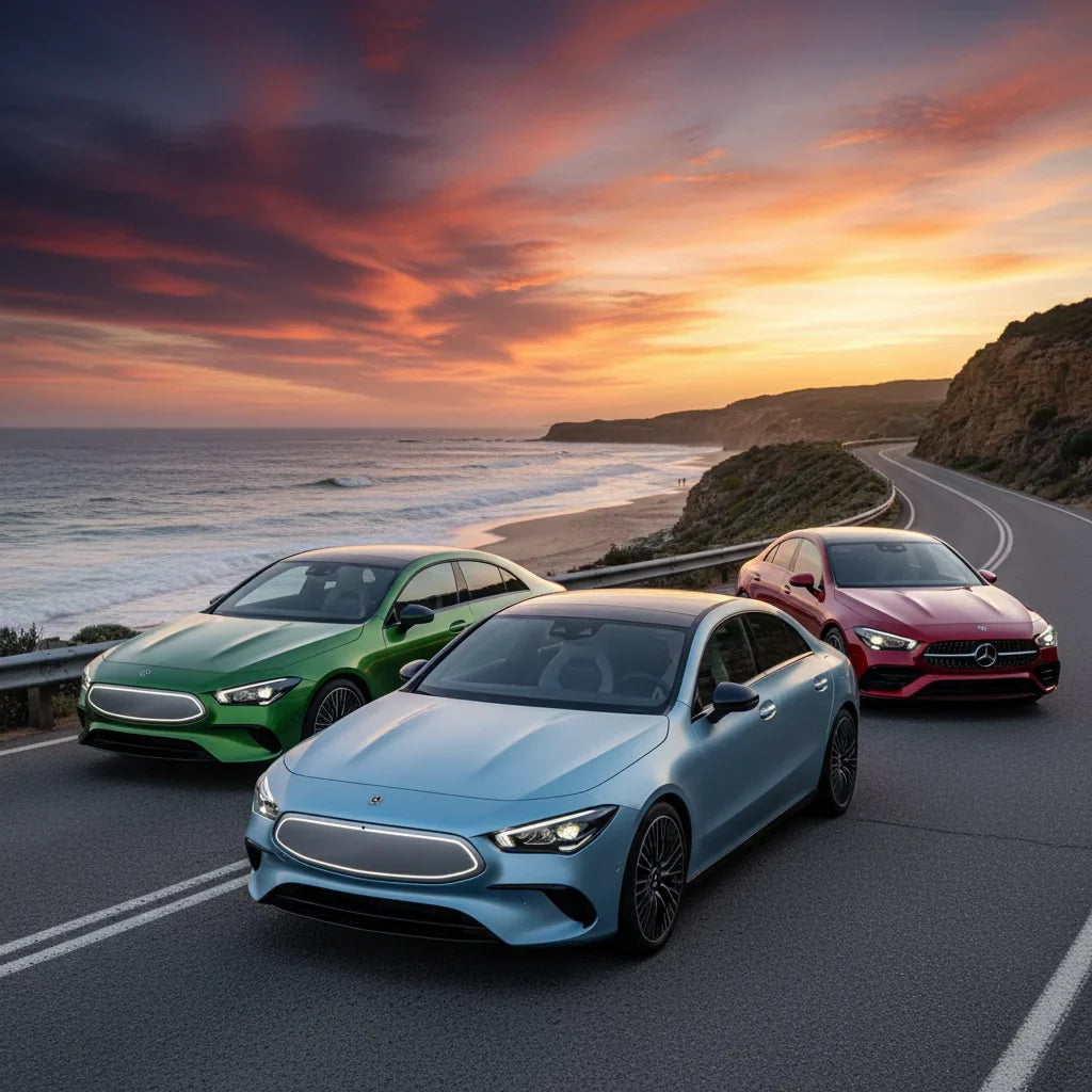 Editorial photo-realistic HERO image for automotive news (2026-05-06). Feature Mercedes-Benz vehicles specifically 2026 CLA. Scene: The new-generation