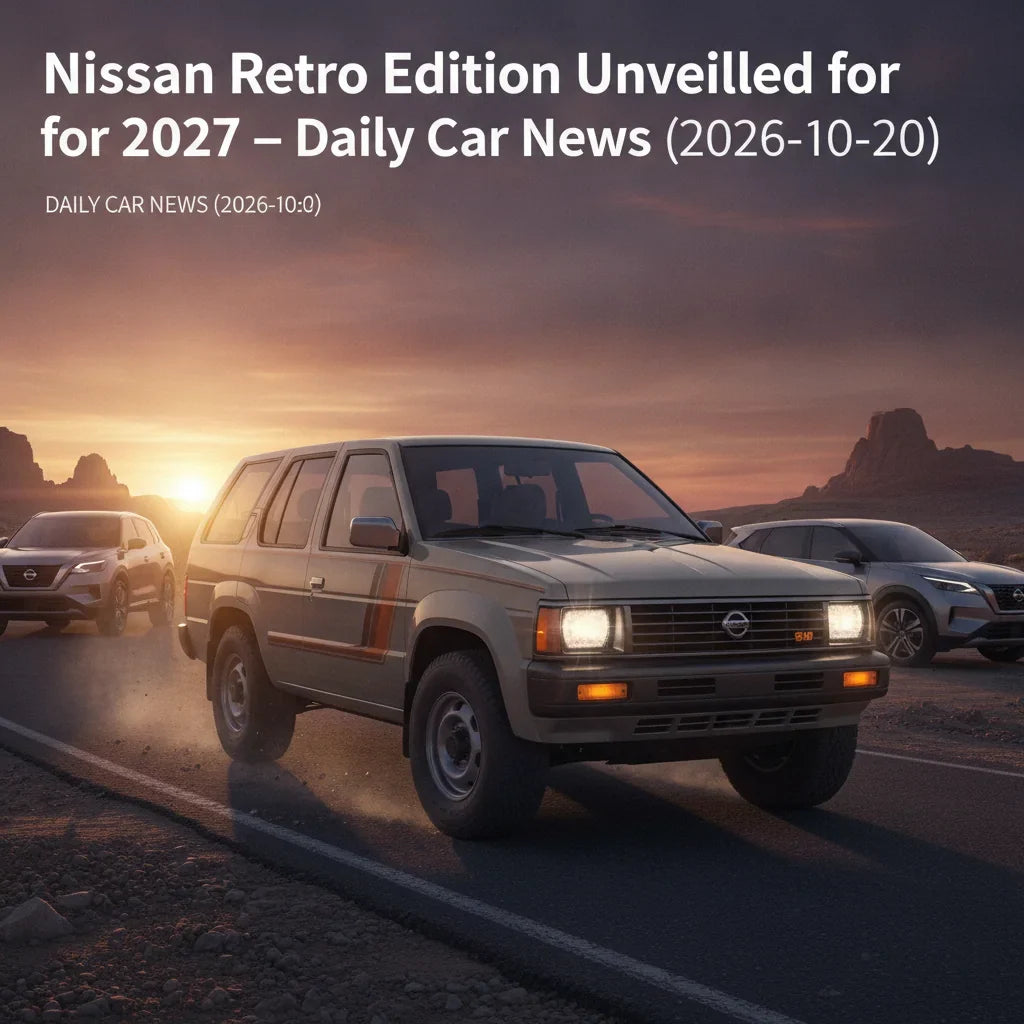 Editorial photo-realistic HERO for automotive daily news article titled "Nissan Pathfinder Retro Edition Unveiled for 2027 – Daily Car News (2026-10-2