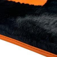 Black Sheepskin Floor Mats for Rolls-Royce Shadow (1965-1977) Orange Leather Trim - AutoWin