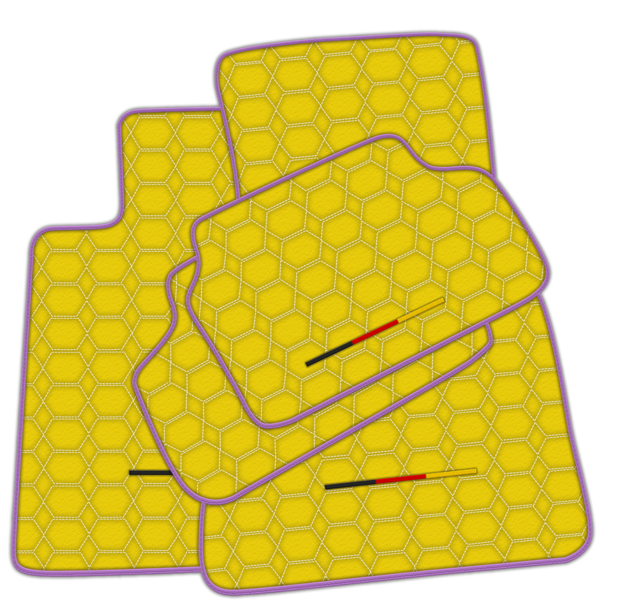 Yellow Leather Floor Mats for BMW G20 4-door Sedan (2019-2024) with Hexagon Hex Pattern