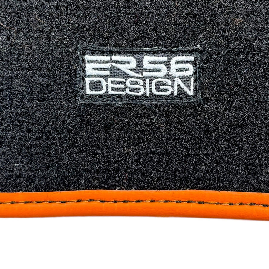 Black Sheepskin Floor Mats for Rolls-Royce Phantom VIII (2017-2024) Orange Leather Trim - AutoWin