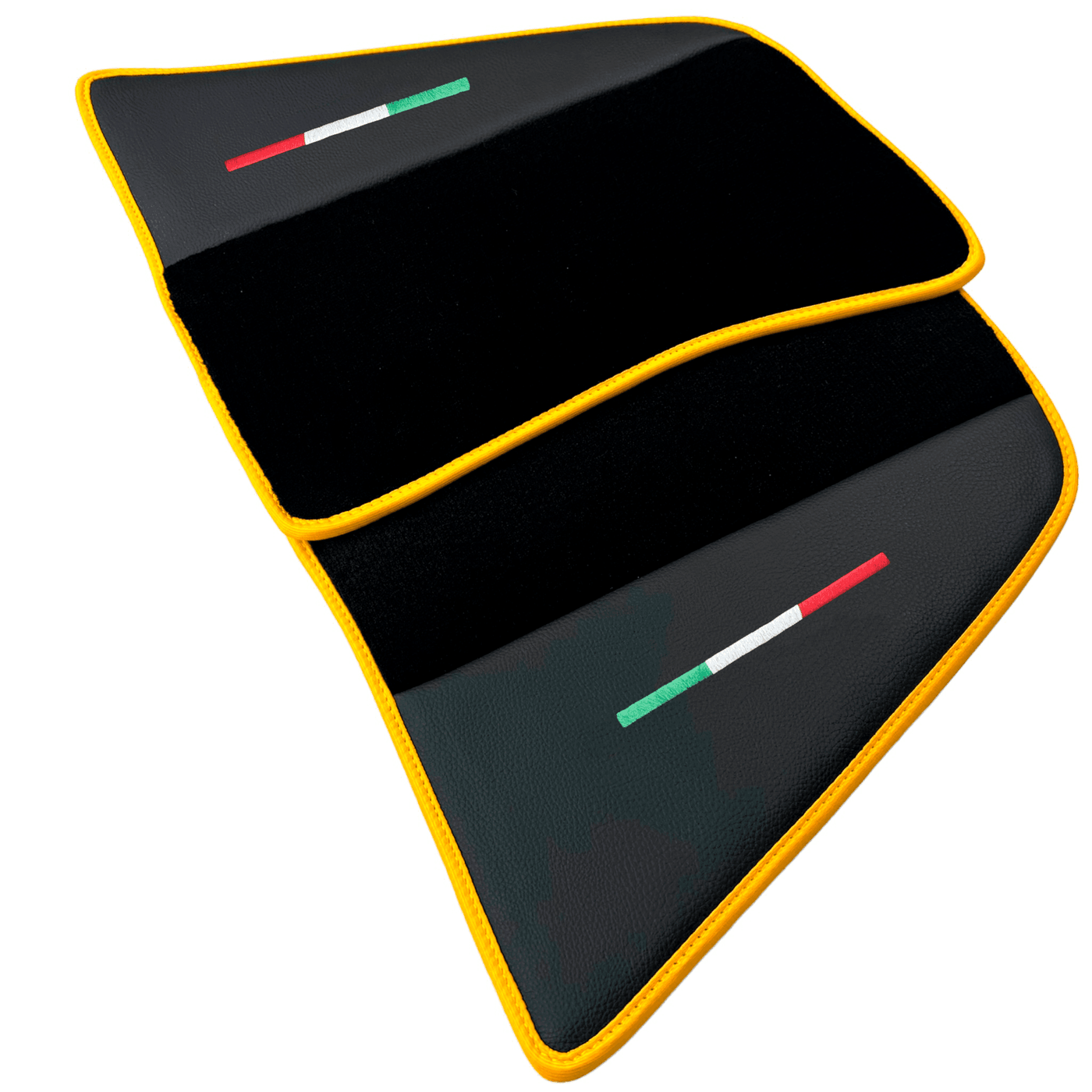 Black Floor Mats for Ferrari 296 GTB (2022-2024) with Leather and Yellow Trim - AutoWin
