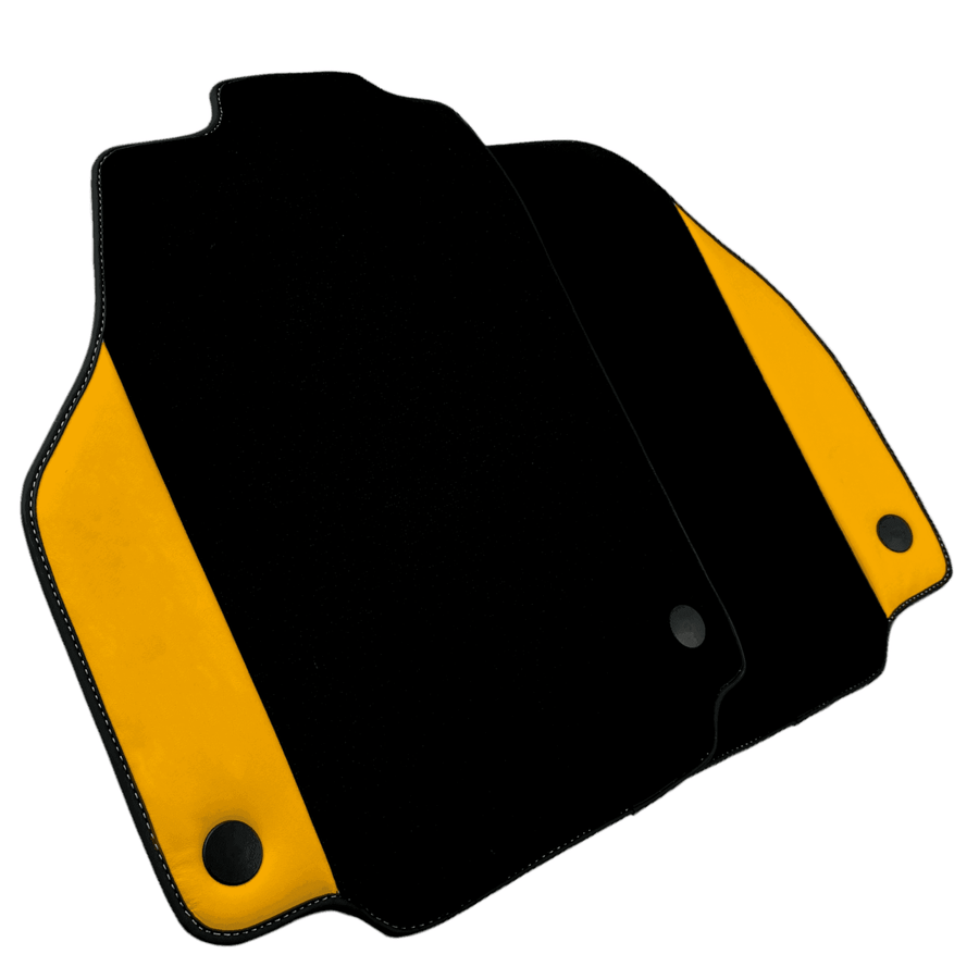 Black Floor Mats for Ferrari 488 Pista Spider (2019-2021) with Yellow Leather - AutoWin