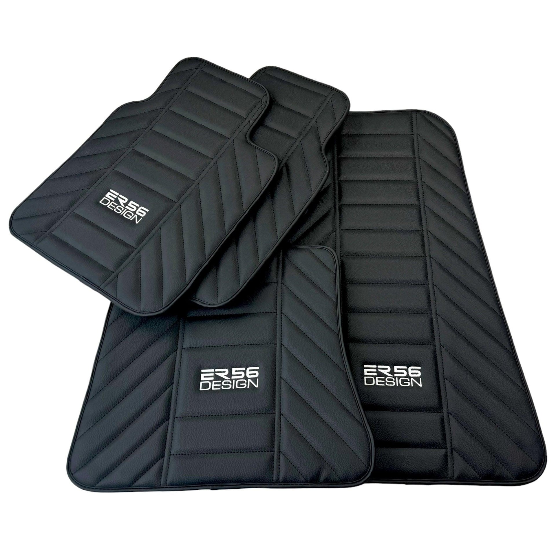 Black Leather Floor Mats for Rolls Royce Phantom Drophead Coupe (2007-2016) ER56 Design - AutoWin