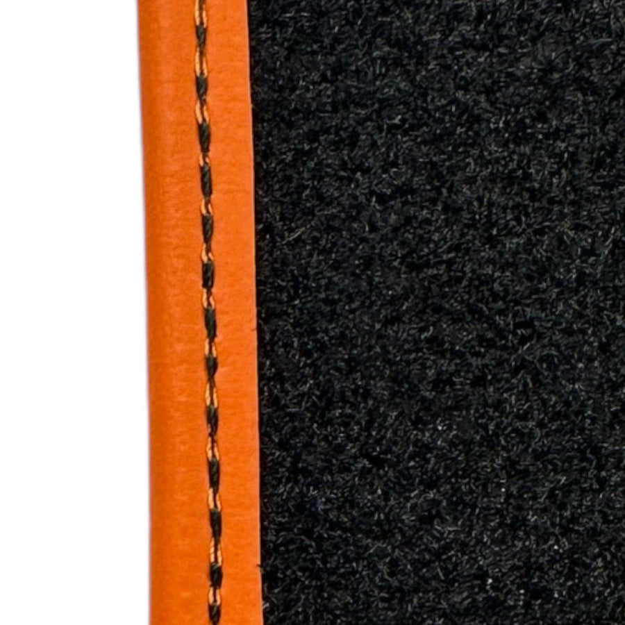 Black Sheepskin Floor Mats for Rolls-Royce Phantom Drophead Coupe (2007-2016) Orange Leather Trim - AutoWin