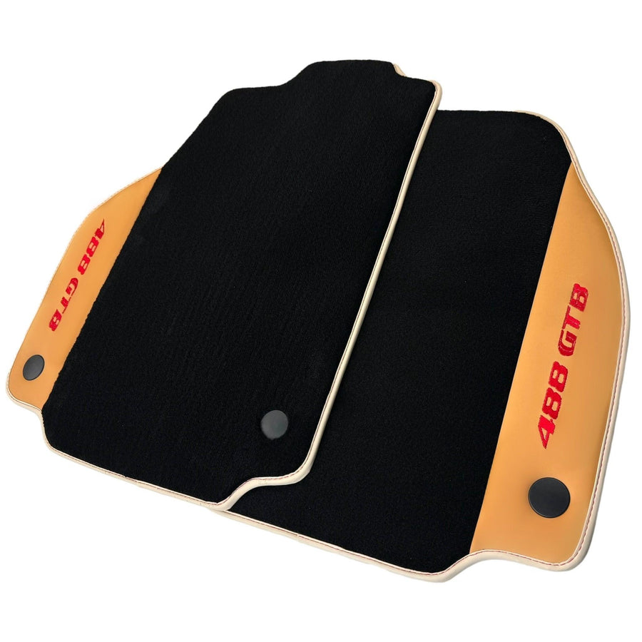 Black Floor Mats For Ferrari 488 GTB (2015-2022) with Beige Nappa Leather - AutoWin