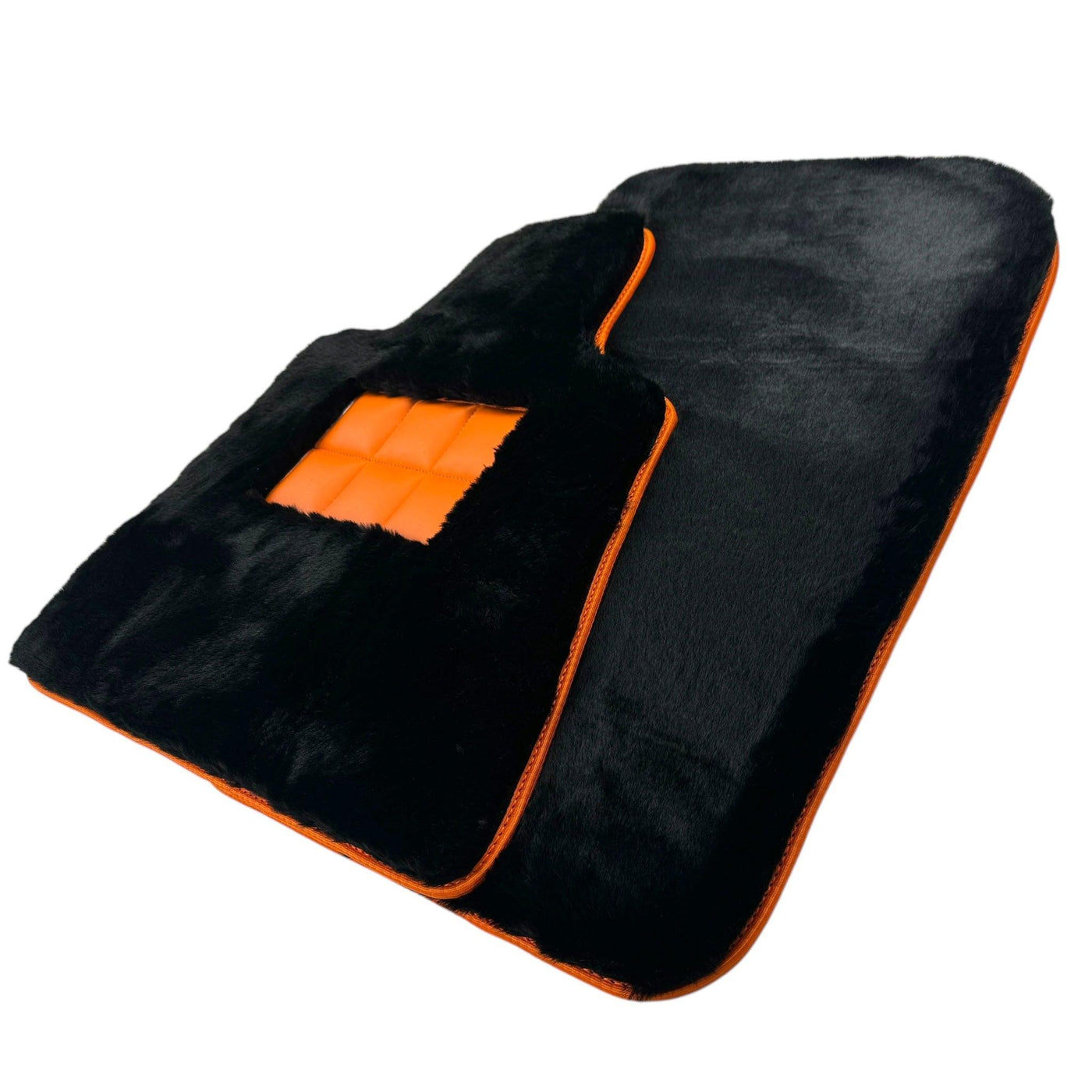 Black Sheepskin Floor Mats for Rolls-Royce Cullinan | Orange Trim - AutoWin