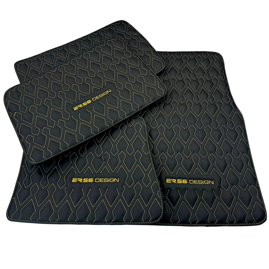 Black Leather Floor Mats for Rolls-Royce Shadow (1965-1977) ER56 Design - AutoWin