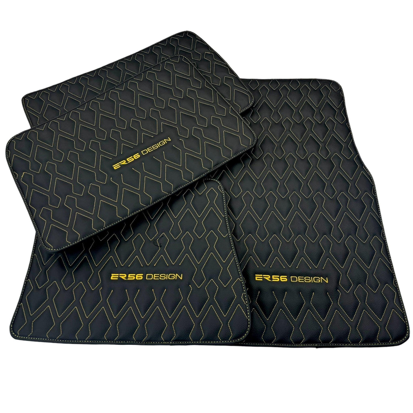 Black Leather Floor Mats for Rolls-Royce Phantom Drophead Coupe (2007-2016) ER56 Design - AutoWin