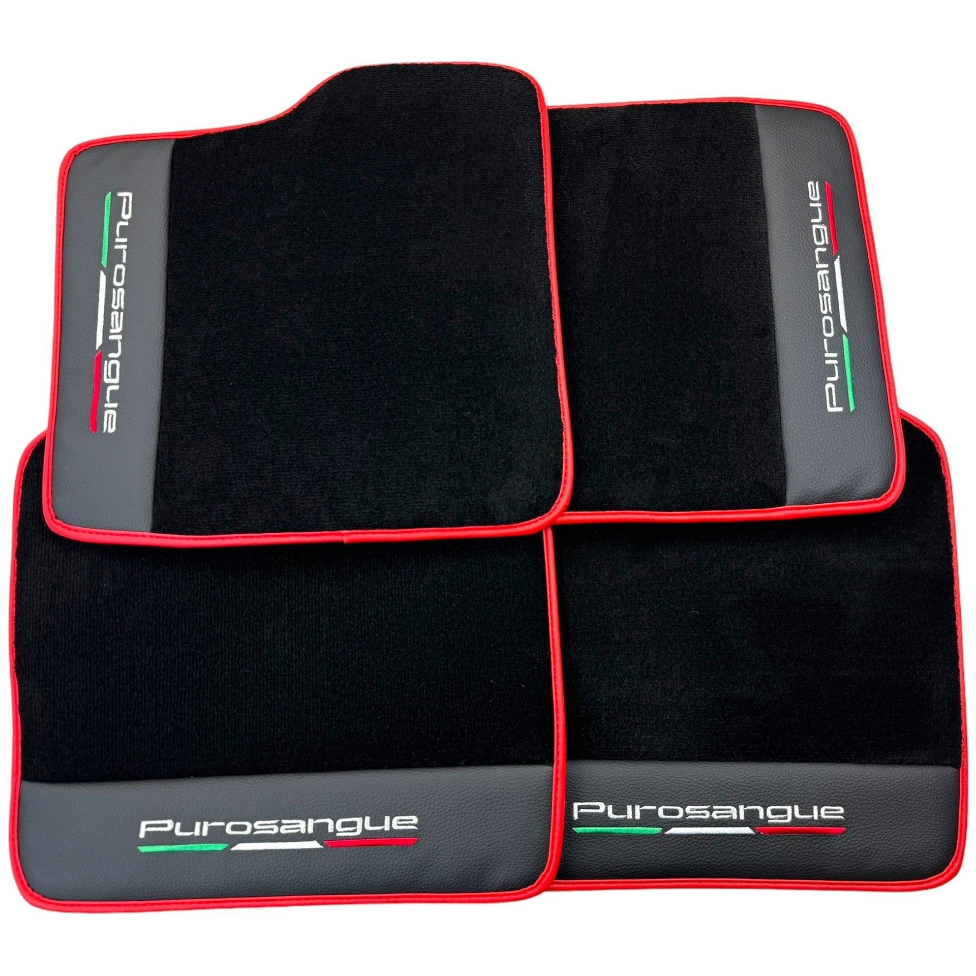 Black Floor Mats for Ferrari Purosangue with Leather and Red Trim | Italian Edition - AutoWin