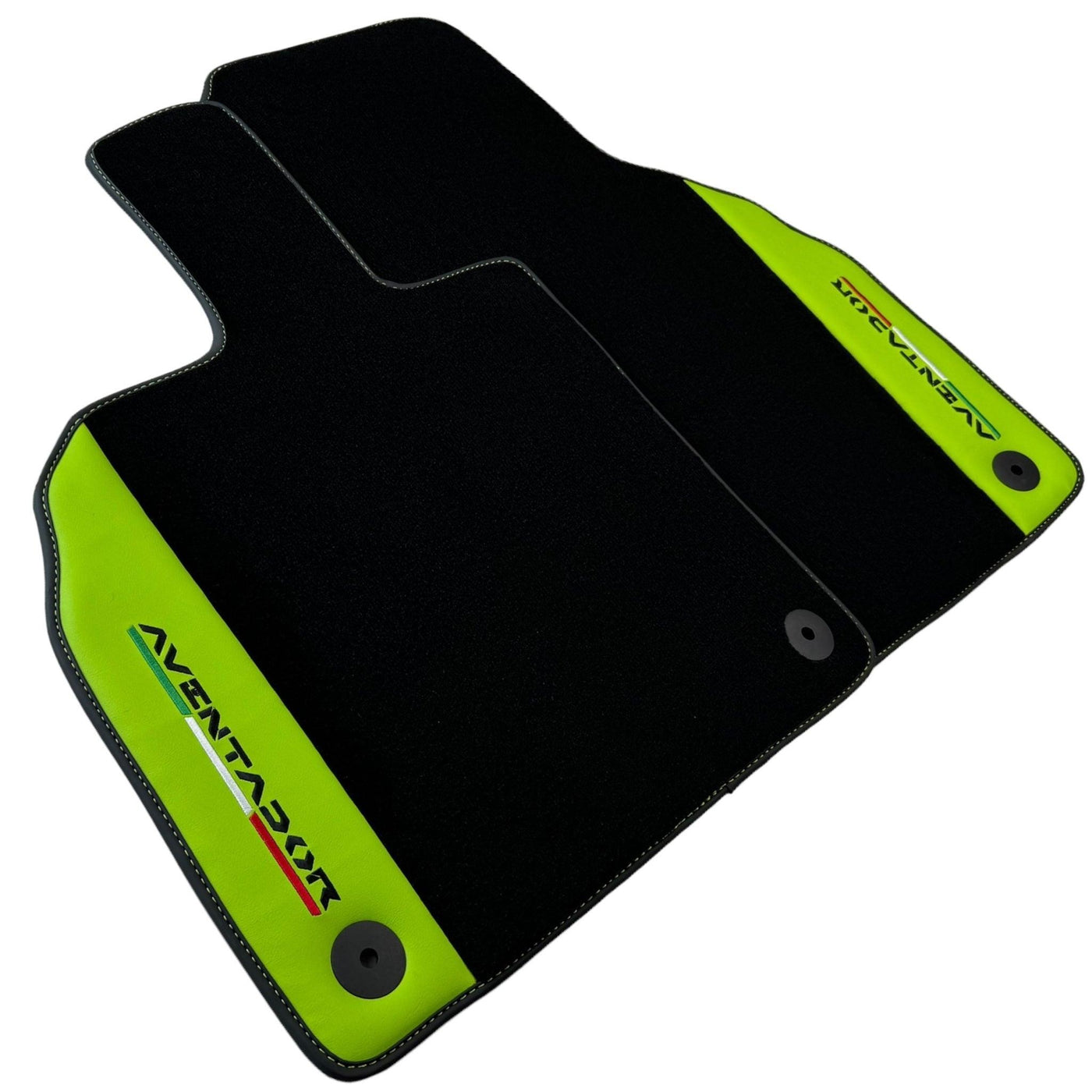 Black Floor Mats for Lamborghini Aventador with Green Leather - AutoWin