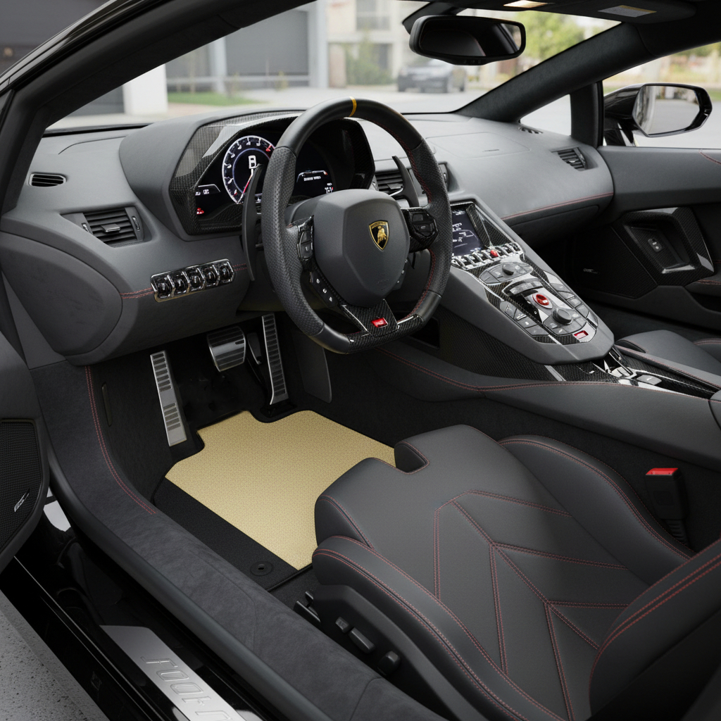 Customizable Floor Mats from Carpet with Leather for Lamborghini Aventador SV (2012-2022) - AutoWin