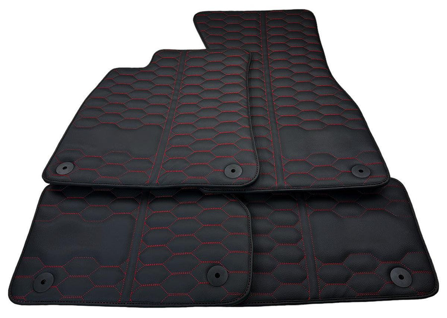 Customizable Black Leather Floor Mats for Audi A8 A8 D4 Long (2010-2017) - AutoWin