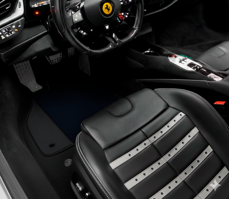 Czarne dywaniki samochodowe dla Ferrari SF90 Stradale (2019-2024) ze skóry