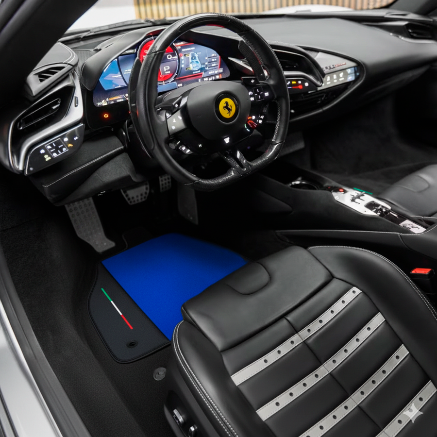 Niebieskie dywaniki samochodowe dla Ferrari SF90 Stradale (2019-2024) skórzane