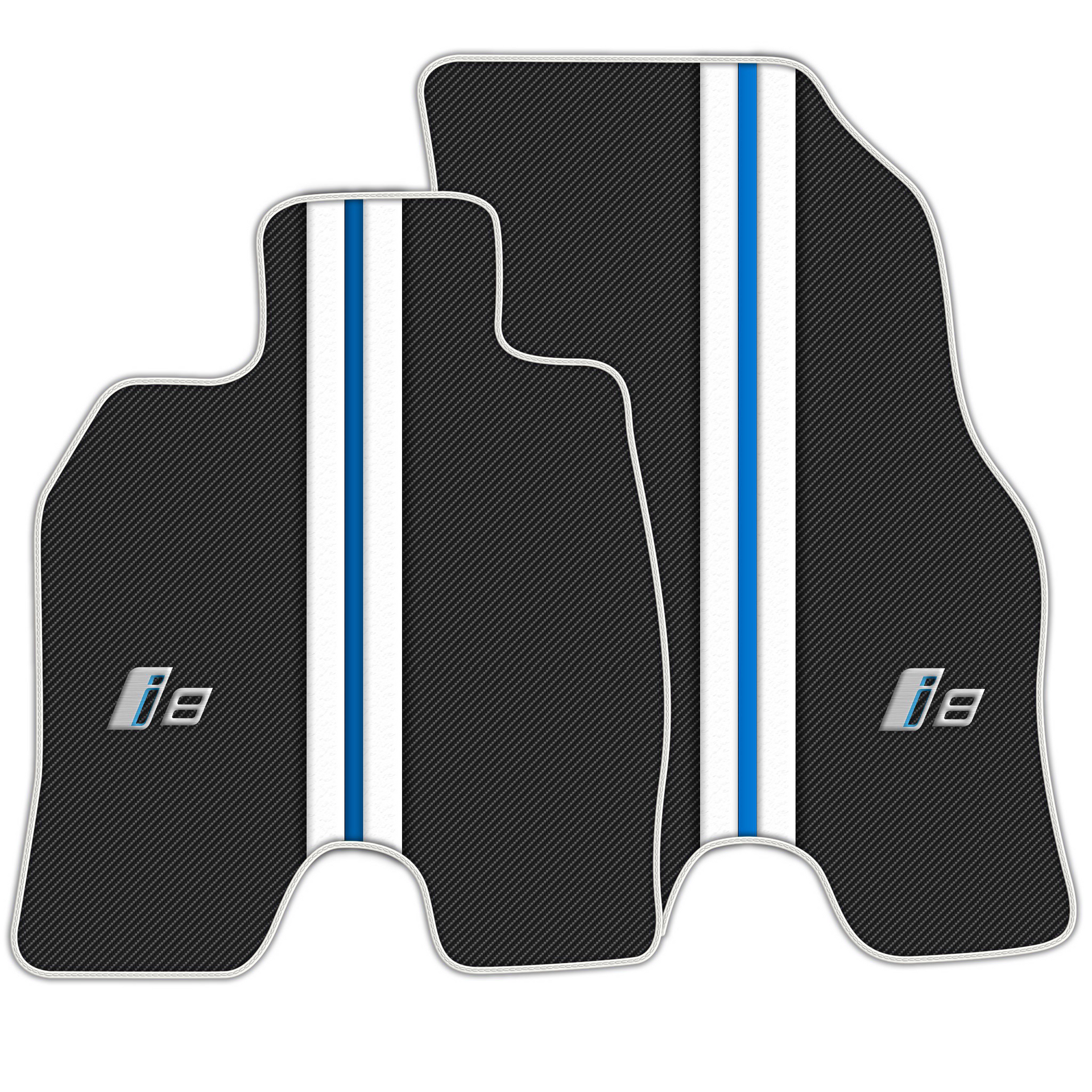 Carbon Leather Floor Mats for BMW i8 Series L12 L15 -White Trim