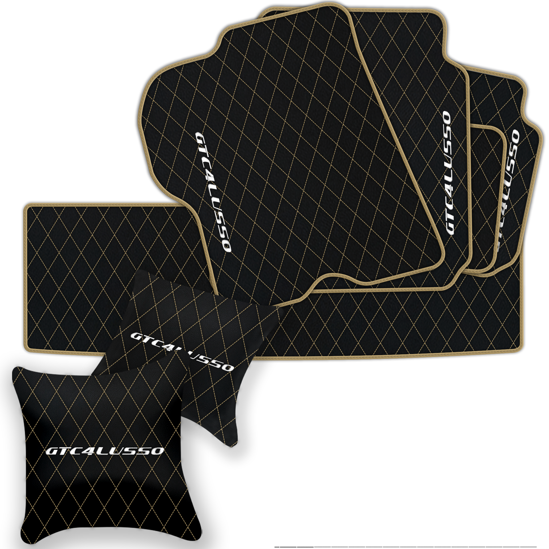 Luxury Black Leather Floor Mats for Ferrari Roma (2021-2024)