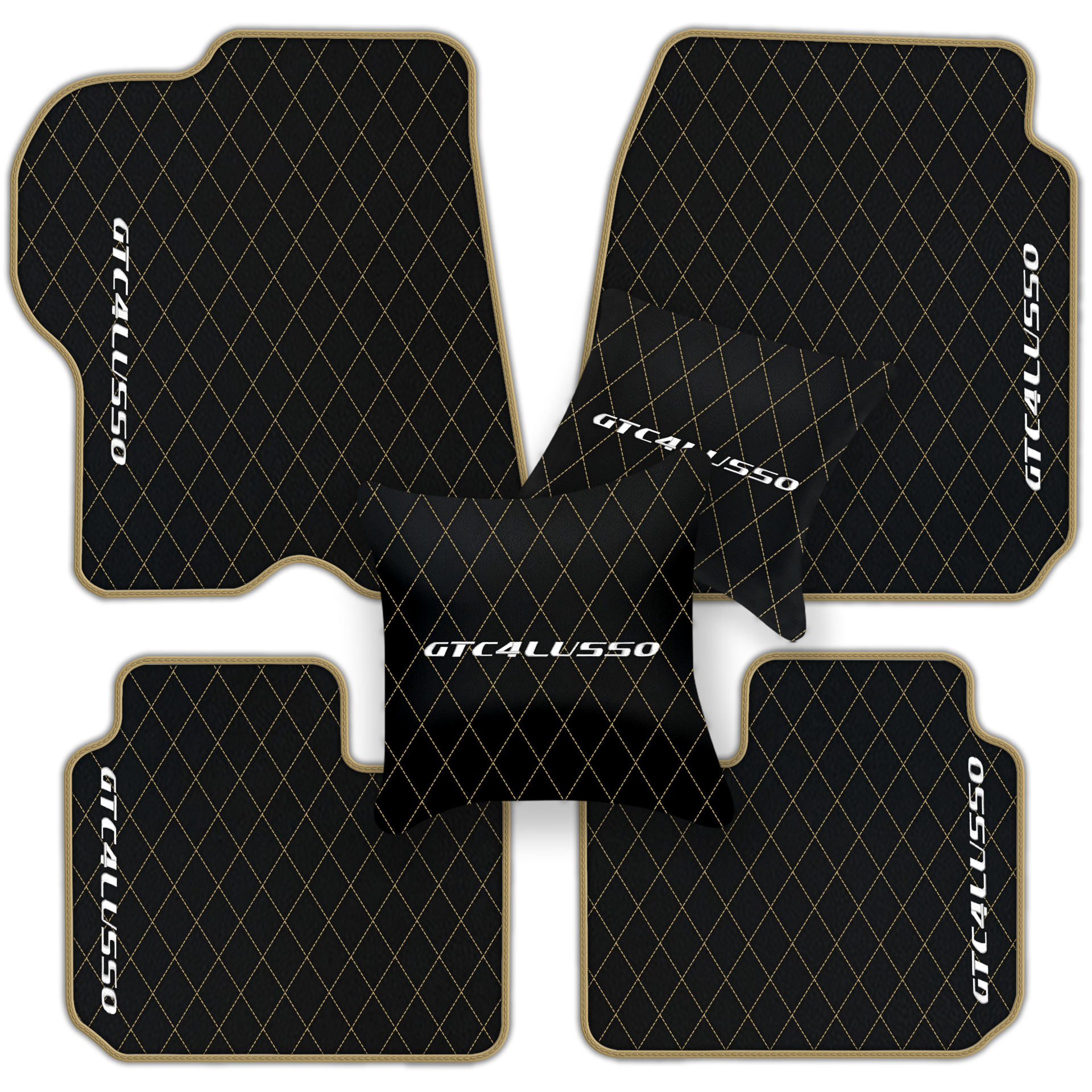 Luxury Black Leather Floor Mats for Ferrari Roma (2021-2024)