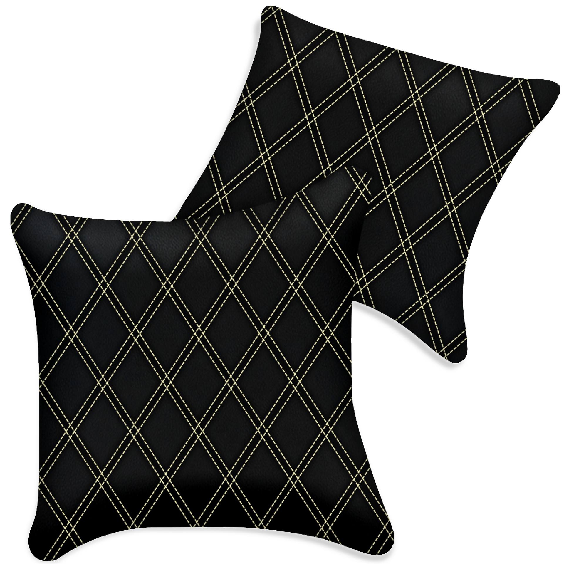 Customizable Black Leather Pillows Set of 2 for All Vehicles | Double Diamond Pattern