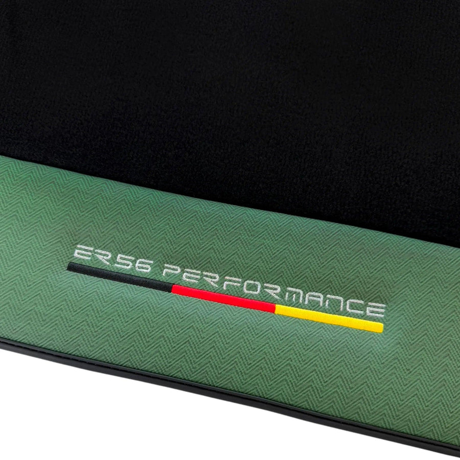 Black Floor Mats for BMW G60 (2023-2026) Sedan with Green Leather ER56 Performance
