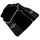 Black Floor Mats for Mini Cabrio F57 Convertible (2016-2023) with Leather | White Trim - AutoWin