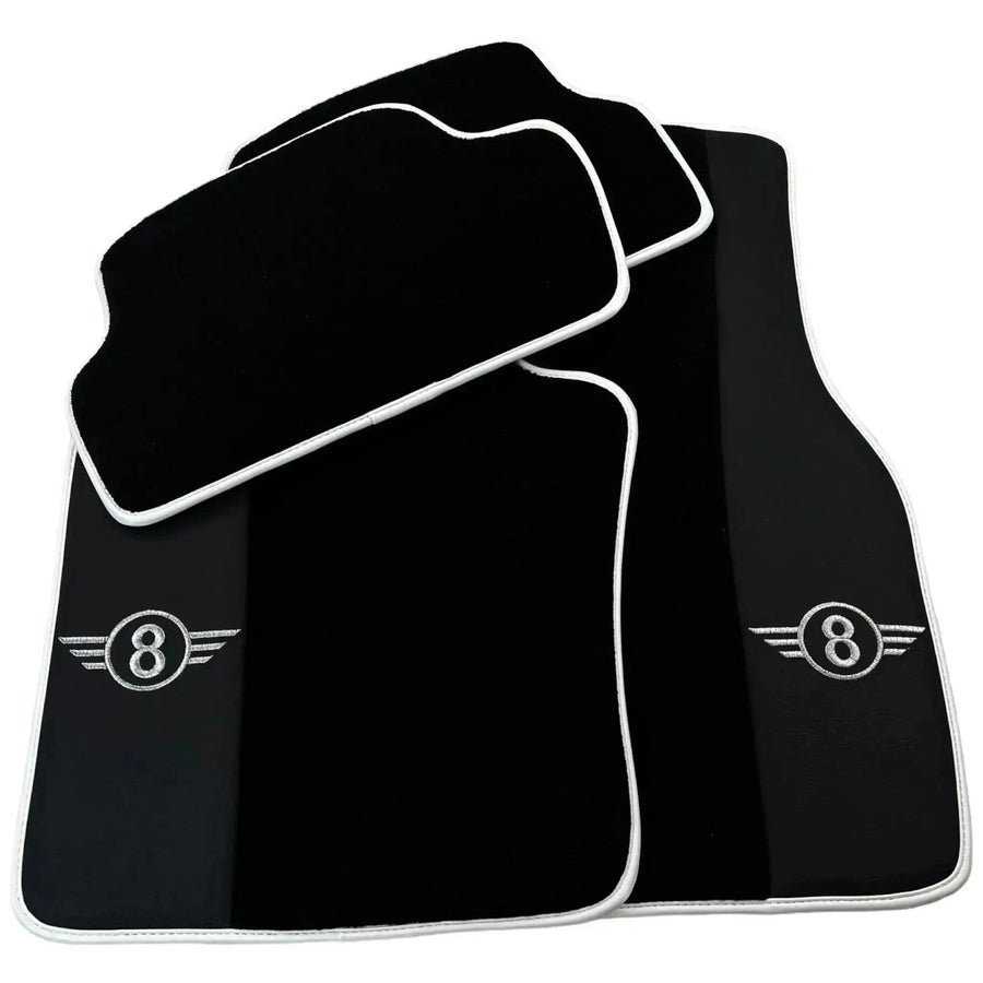 Black Floor Mats for Mini Cabrio R52 Convertible (2004-2009) with Leather | White Trim - AutoWin