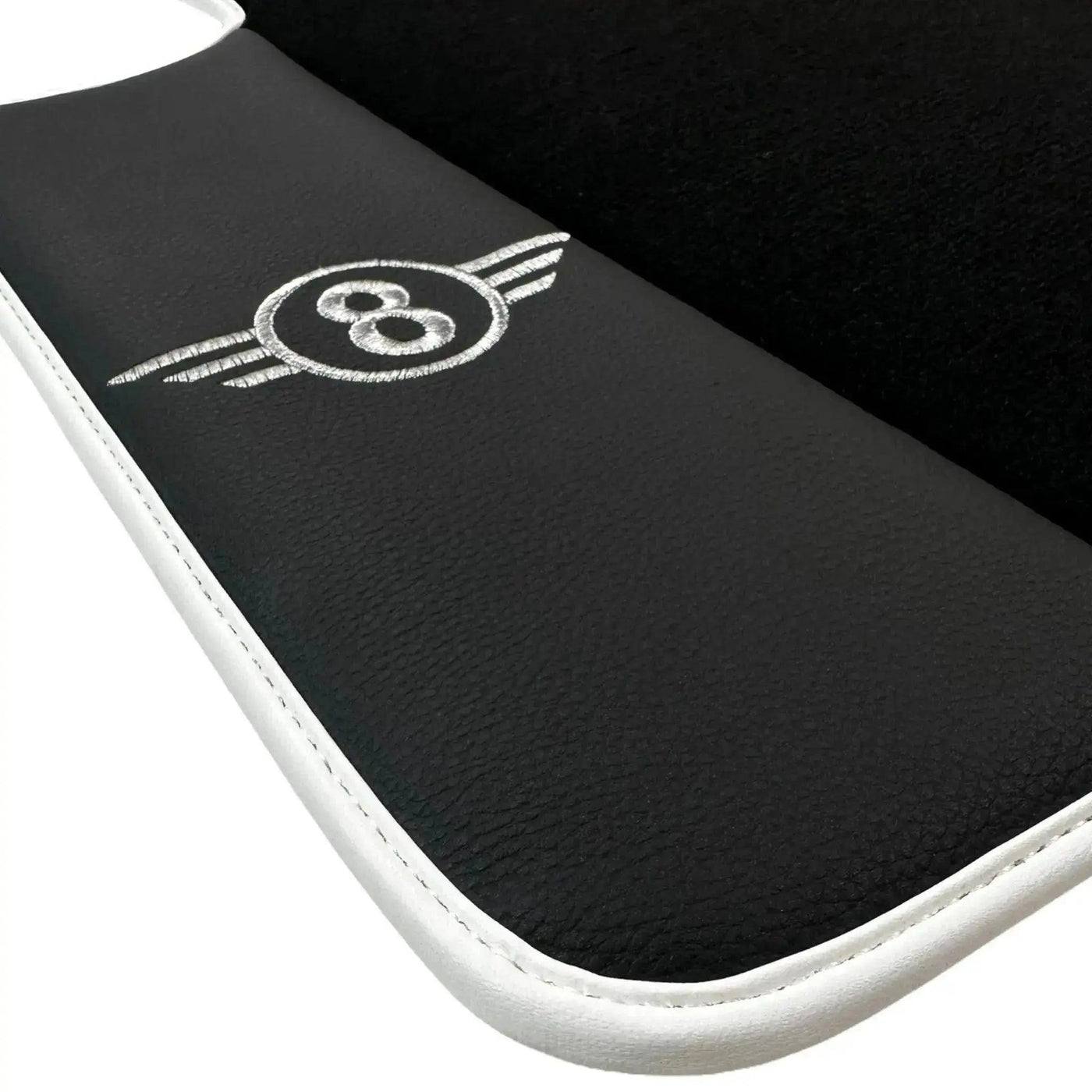 Black Floor Mats for Mini Cabrio R52 Convertible (2004-2009) with Leather | White Trim - AutoWin